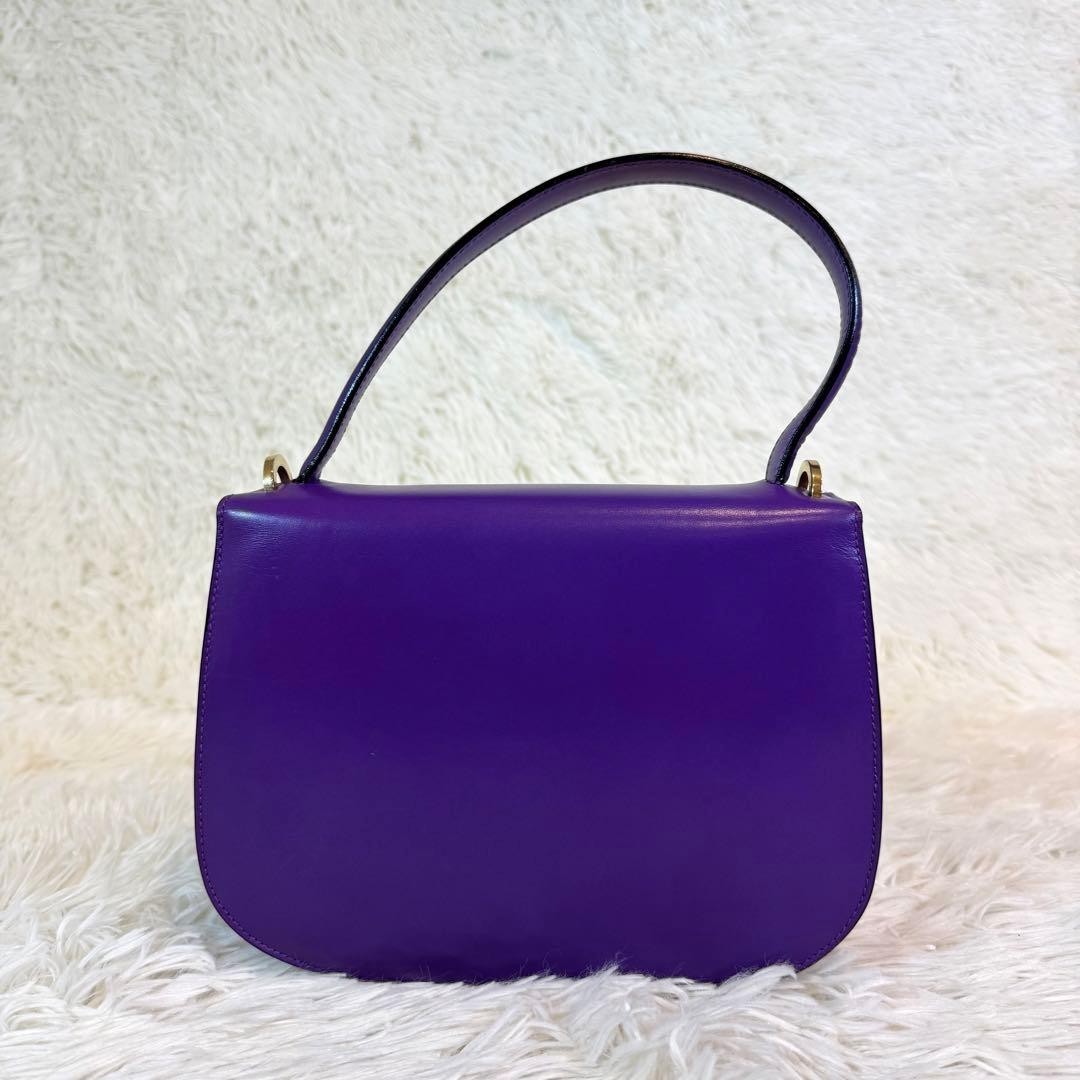 Rare CELINE Old Handbag 2WAY Purple Vintage Leather Authentic From Japan