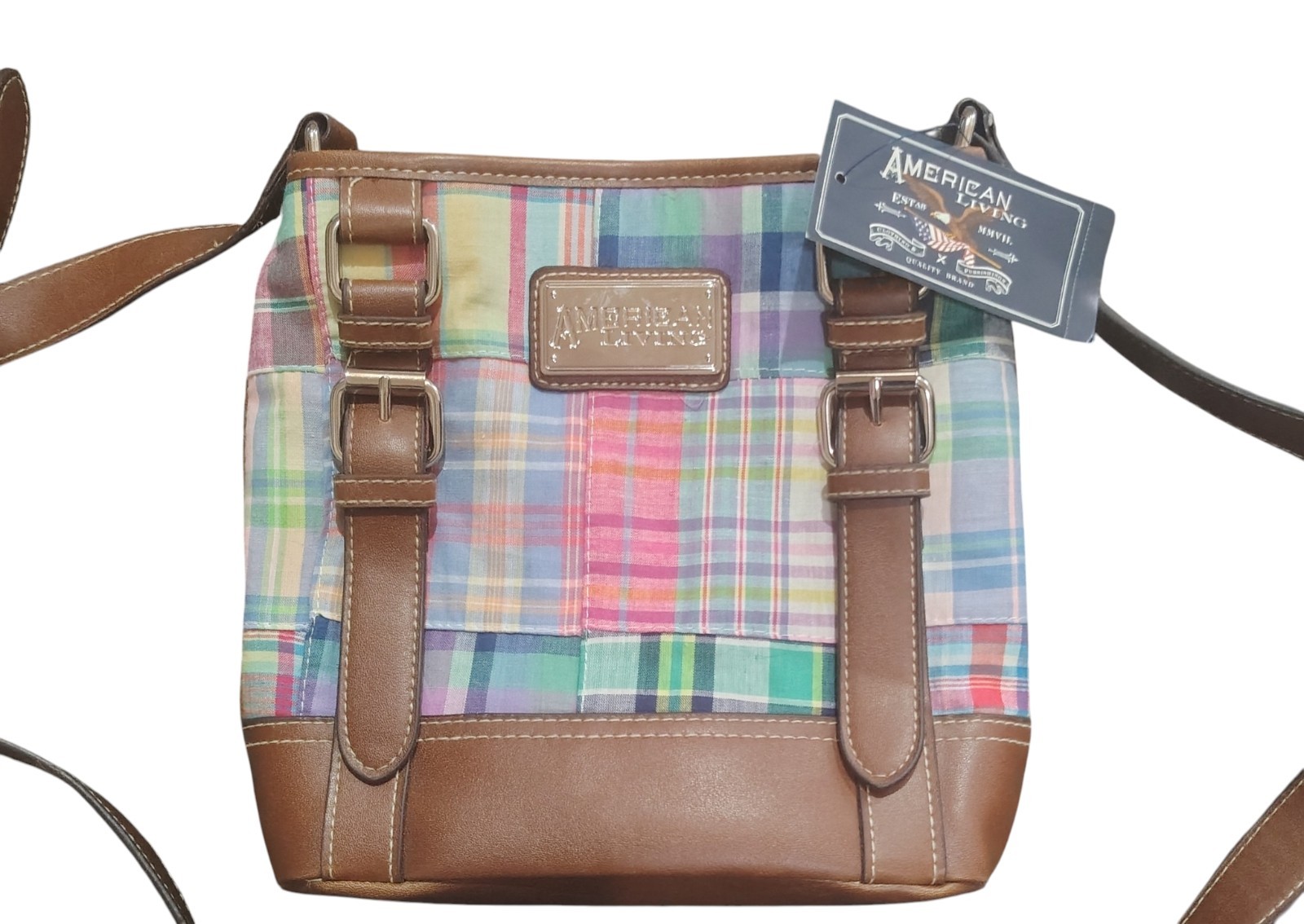 American Living Patchwork Plaid Crossbody Purse Bag NWT