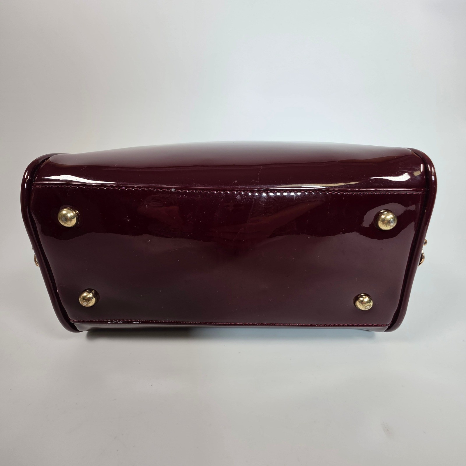 Patent Leather Evening Handbag Burgundy Hard Shell Medium Size Elegant Classy