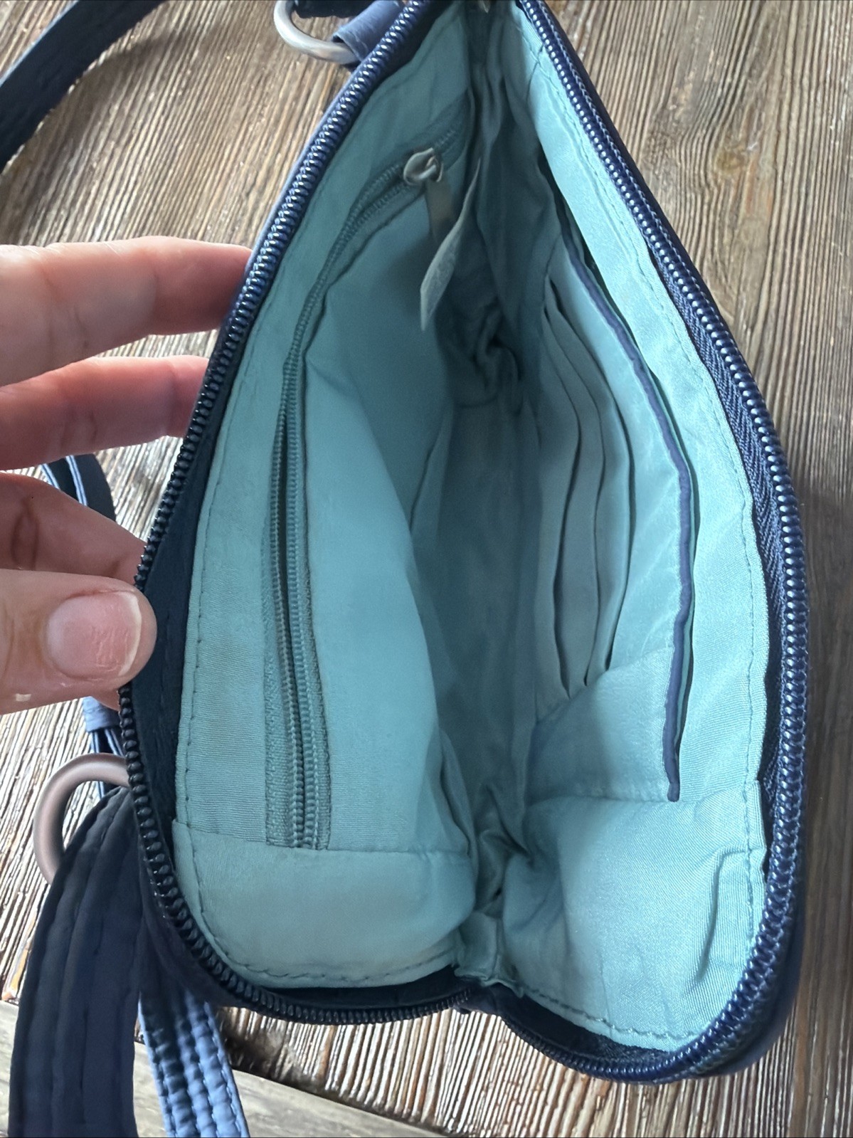Travelon Sling Bag Crossbody Purse blue Flap Organizer Adjustable fanny pack