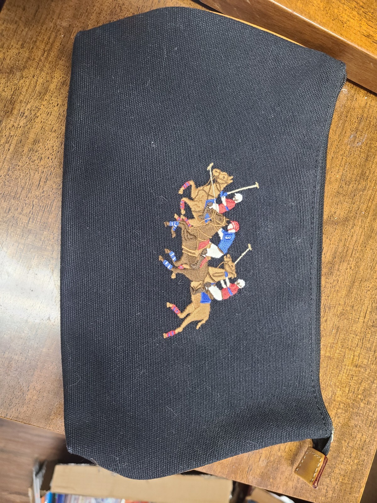 ralph lauen clutch purse black with embroided polo players