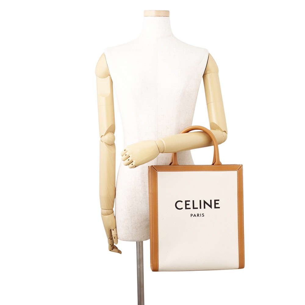 CELINE Vertical Cabas 2WAY Handbag Size Small Canvas/Leather Beige/Brown 192…
