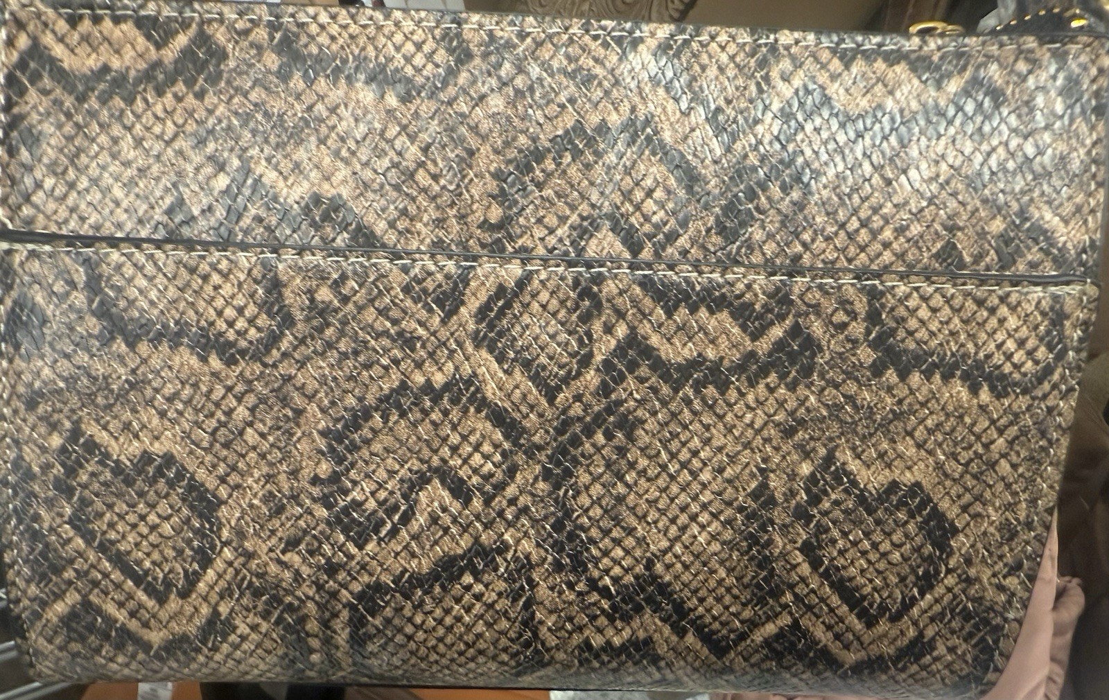 Steve Madden Brown/Black Snake Print Shoulder Bag Zip Gold Chain Strap Charm