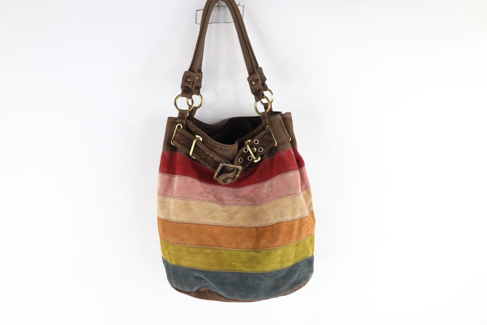 Vtg 90s Y2K Babydoll Streetwear Rainbow Striped Hobo Buckle Shoulder Bag Purse