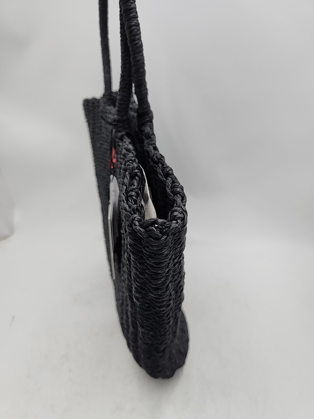 NEW Damson Madder Straw Market Bag with Logo. Black/Red Logo