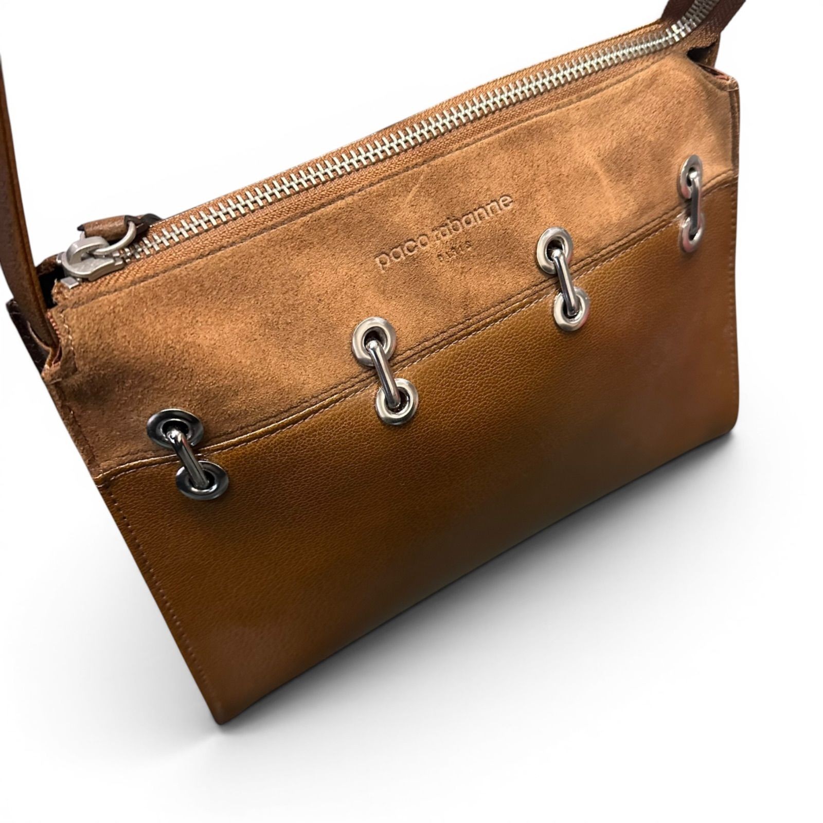 Paco Rabanne Shoulder Crossbody Bag Purse Leather in Brown Silver Hardware