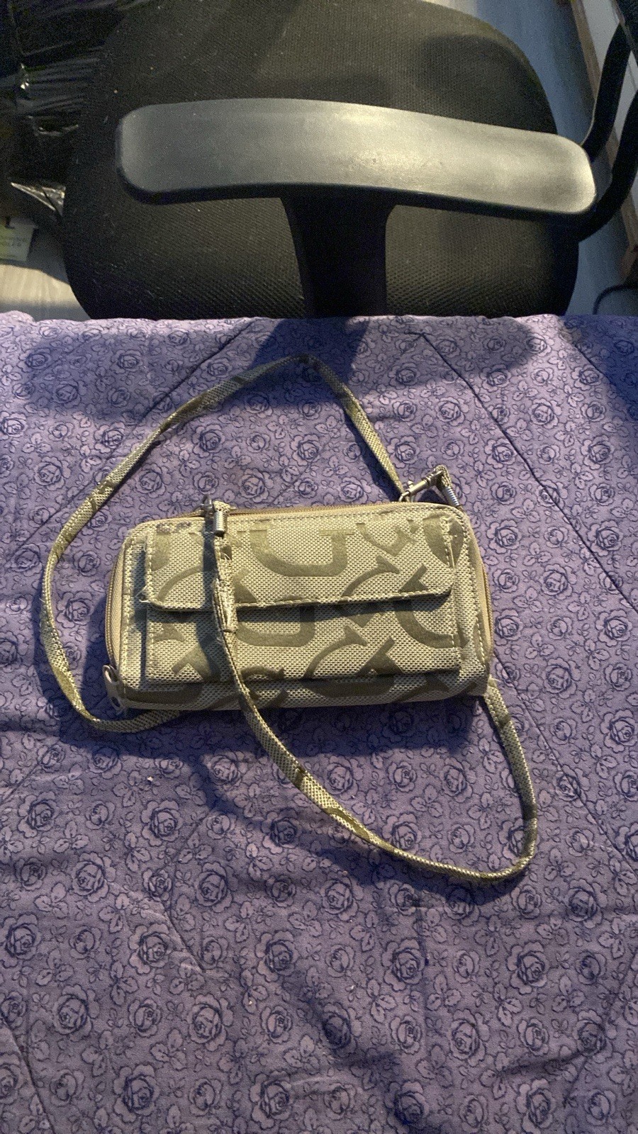 Women’s Beige/Brown Logo Print Crossbody Bag Zip Closure Detachable Strap