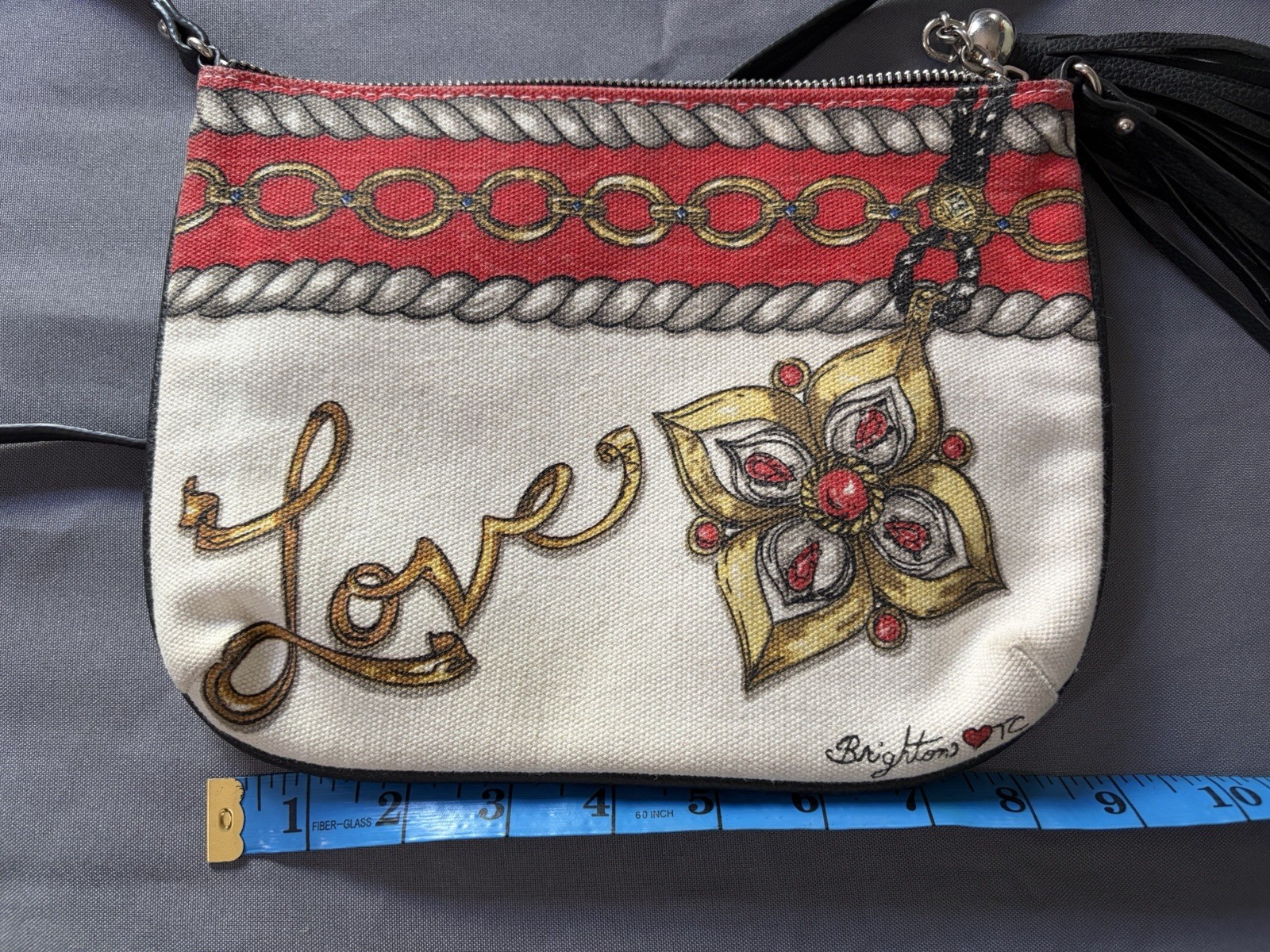Lot Brighton Glitter And Go “LOVE” Lemon Crossbody Purse Pouch Bag With Tassel