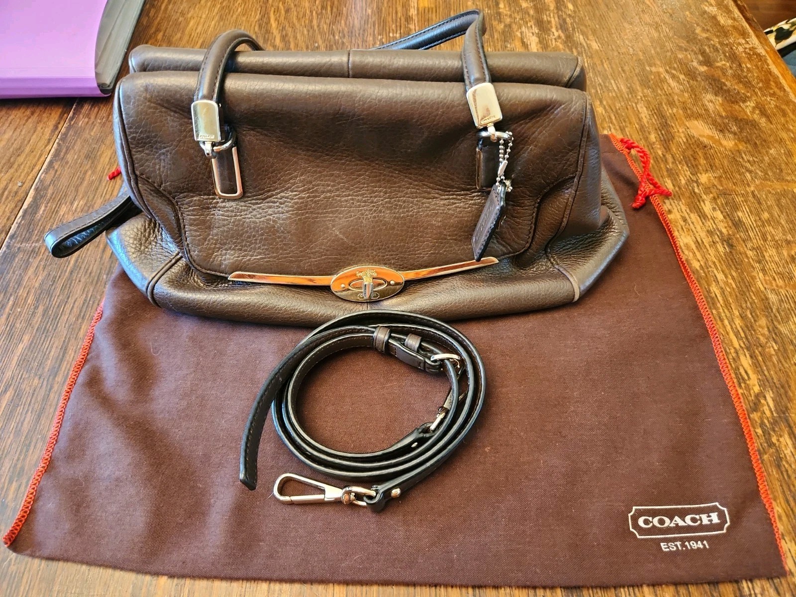 Coach 25169 Madison Madeline East West Satchel Bag turnlock shoulder purse brown