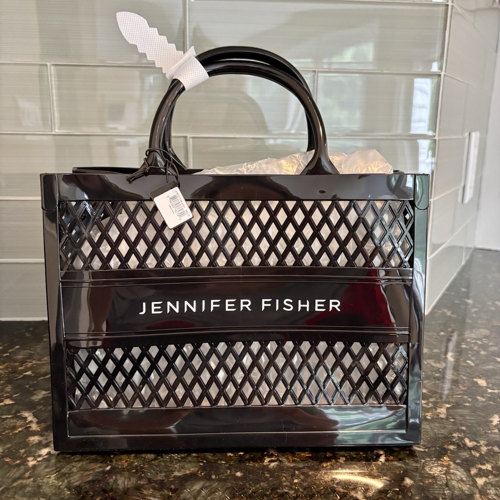 Jennifer Fisher Jelly Tote Bag NWT NIP Black Mesh PVC Beach Pool Summer Shopper