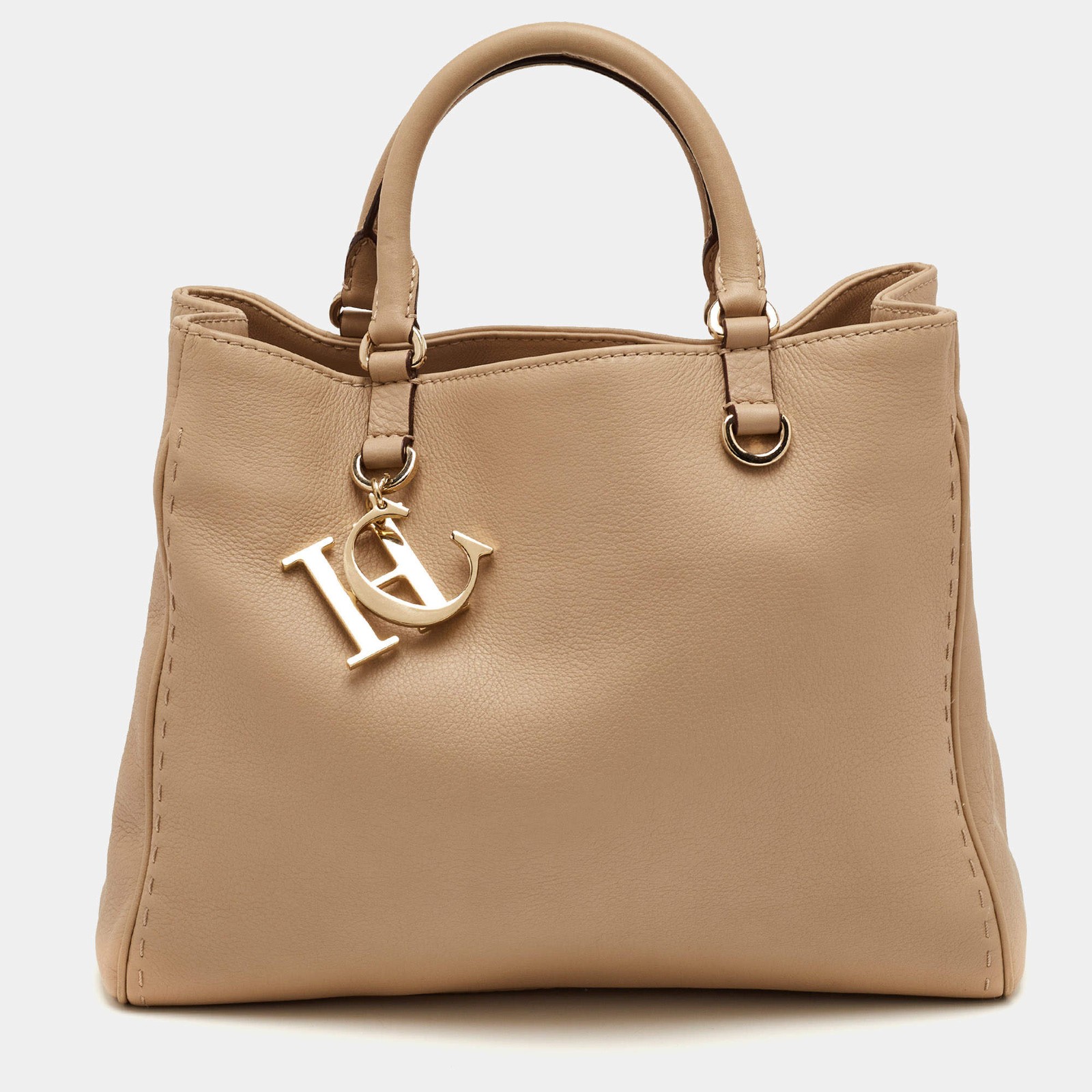 CH Carolina Herrera CH Charm Beige Leather Shopper Tote