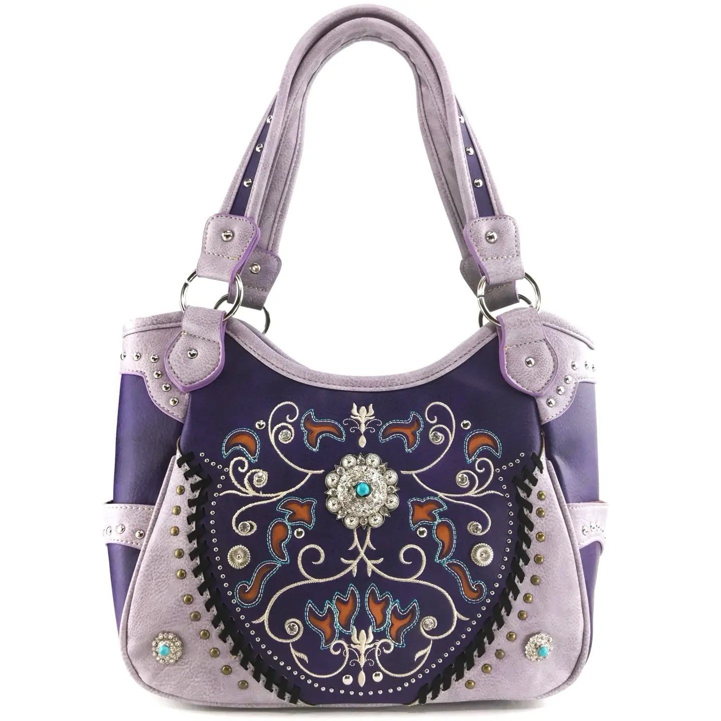 Western Concho Floral Tote Purse For Women In Lavender
