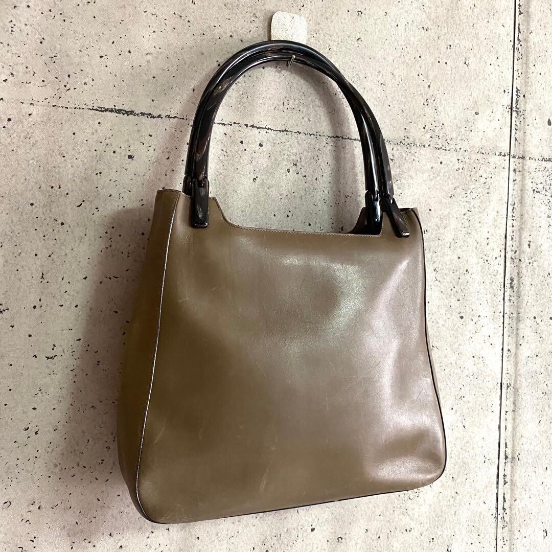 Prada Vitello Leather Handbag Tote Bag Beige Logo Italy Vintage 31.5cm 45cm