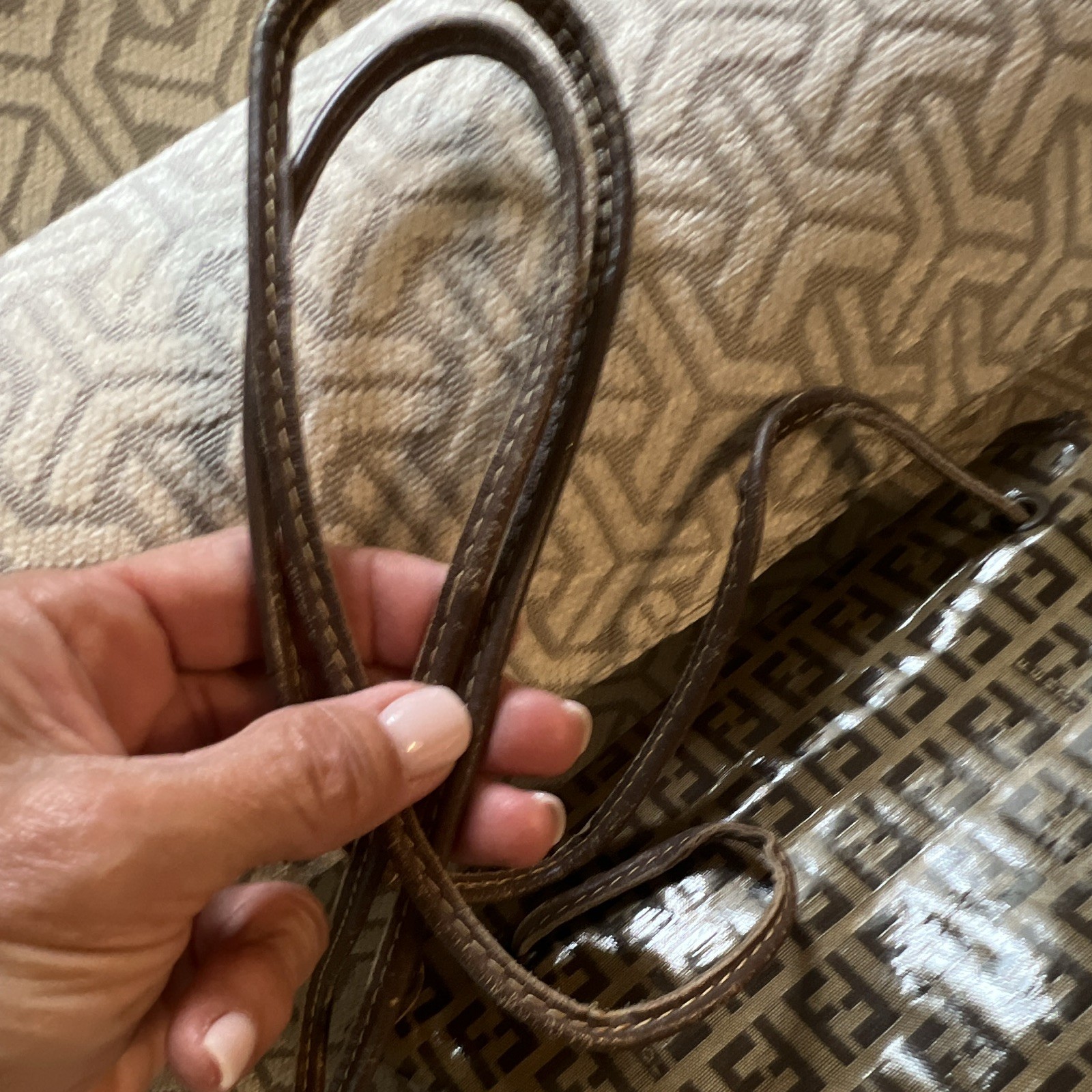Fendi Zucca FF Brown/Beige Small Crossbody Bag Gold Hardware Magnet w Strap