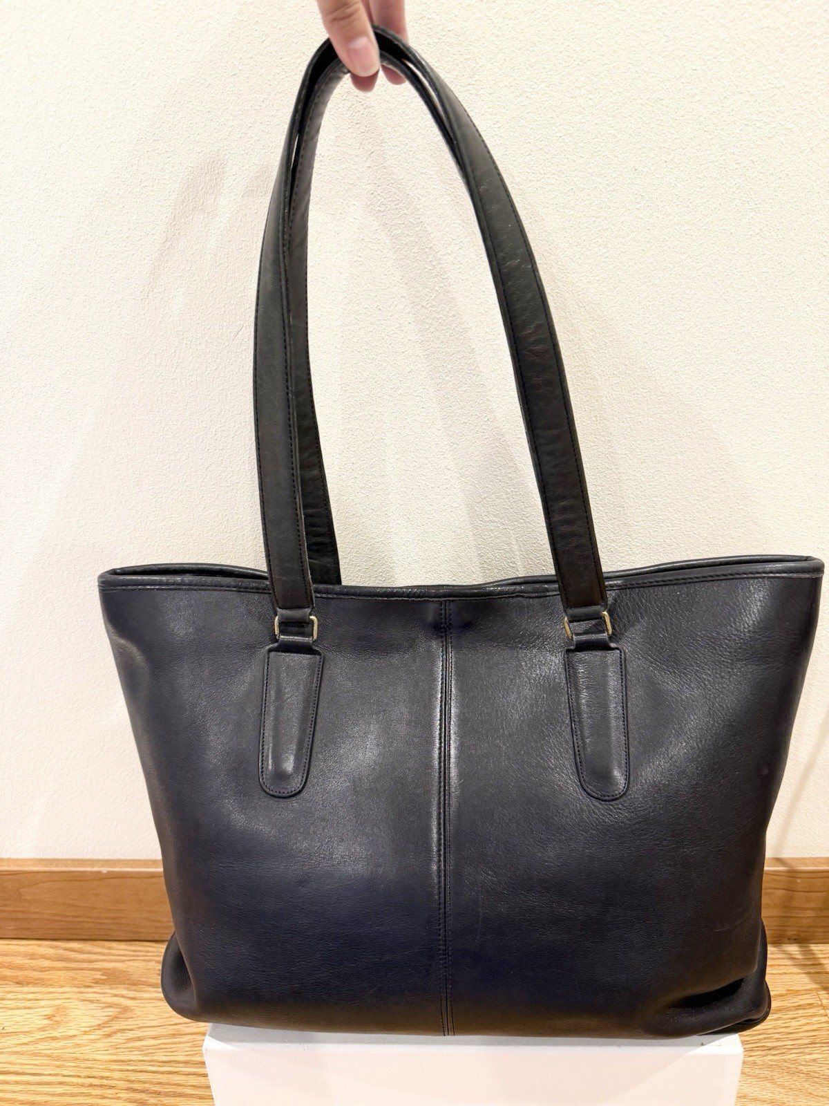 Coach Vintage 90s black leather tote bag Made In USA NYC
