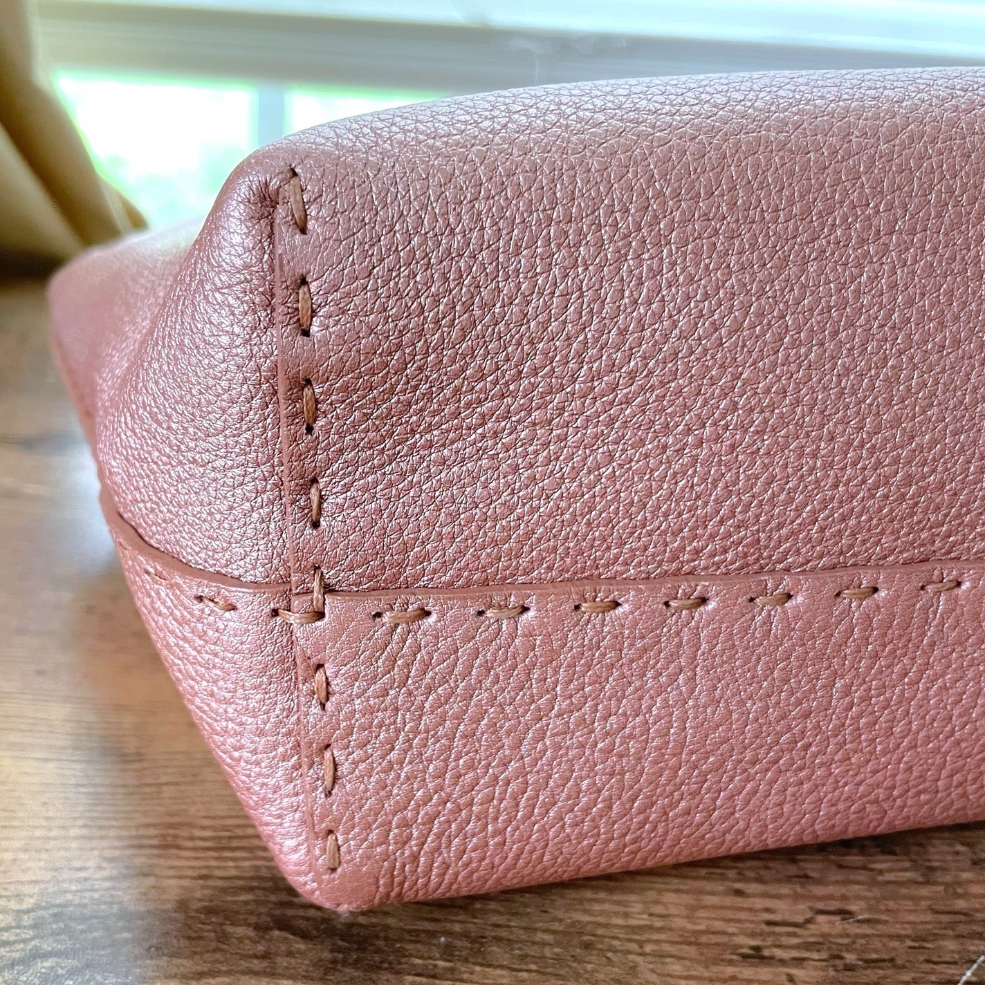 Fendi Metallic Shimmer Pink Selleria Leather Mini Shopping Tote Bag 8BH099 COA