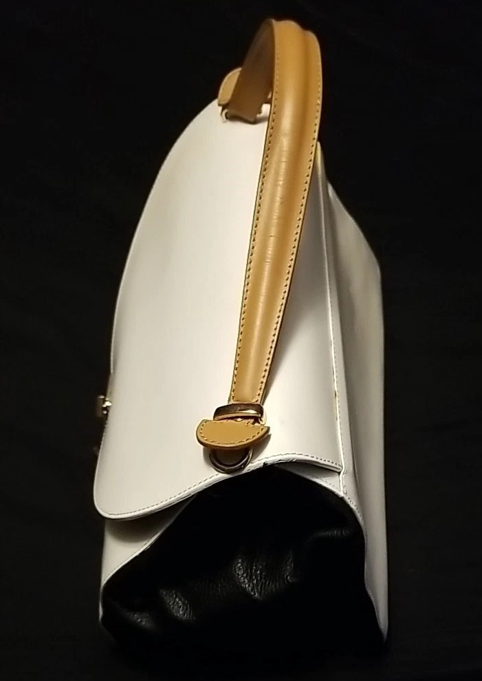 GIORGIA MILANI Purse Genuine Leather Made In Italy White & Black Gold Hardware