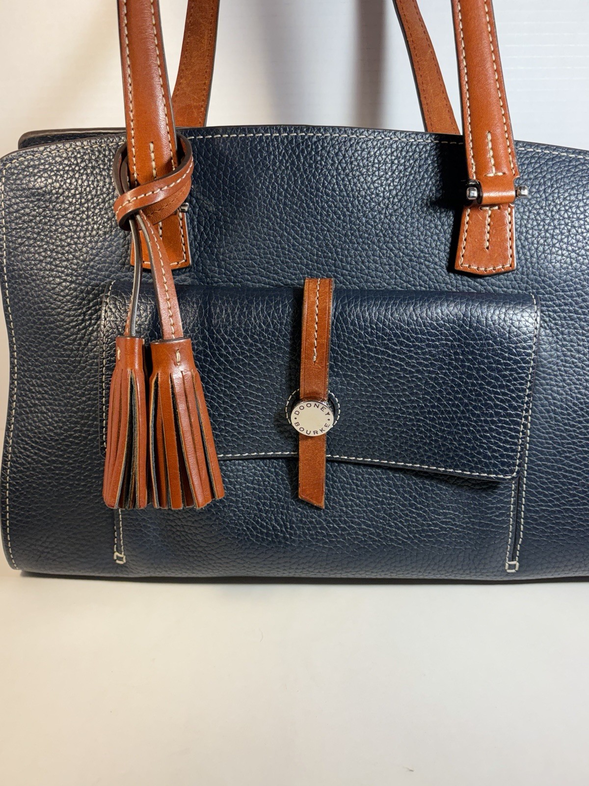 Dooney & Bourke Cambridge Zip Satchel Navy Blue Pebble Leather
