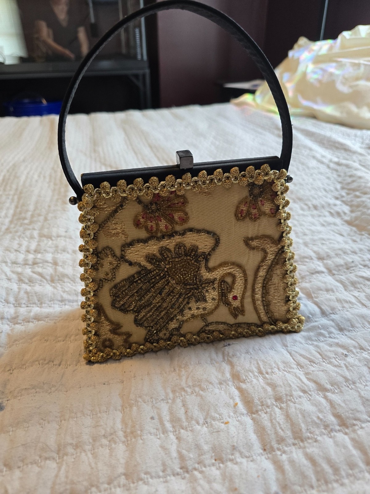 Mary Norton Moo Roo Charleston Beaded Swan Clutch (Signed 2001)