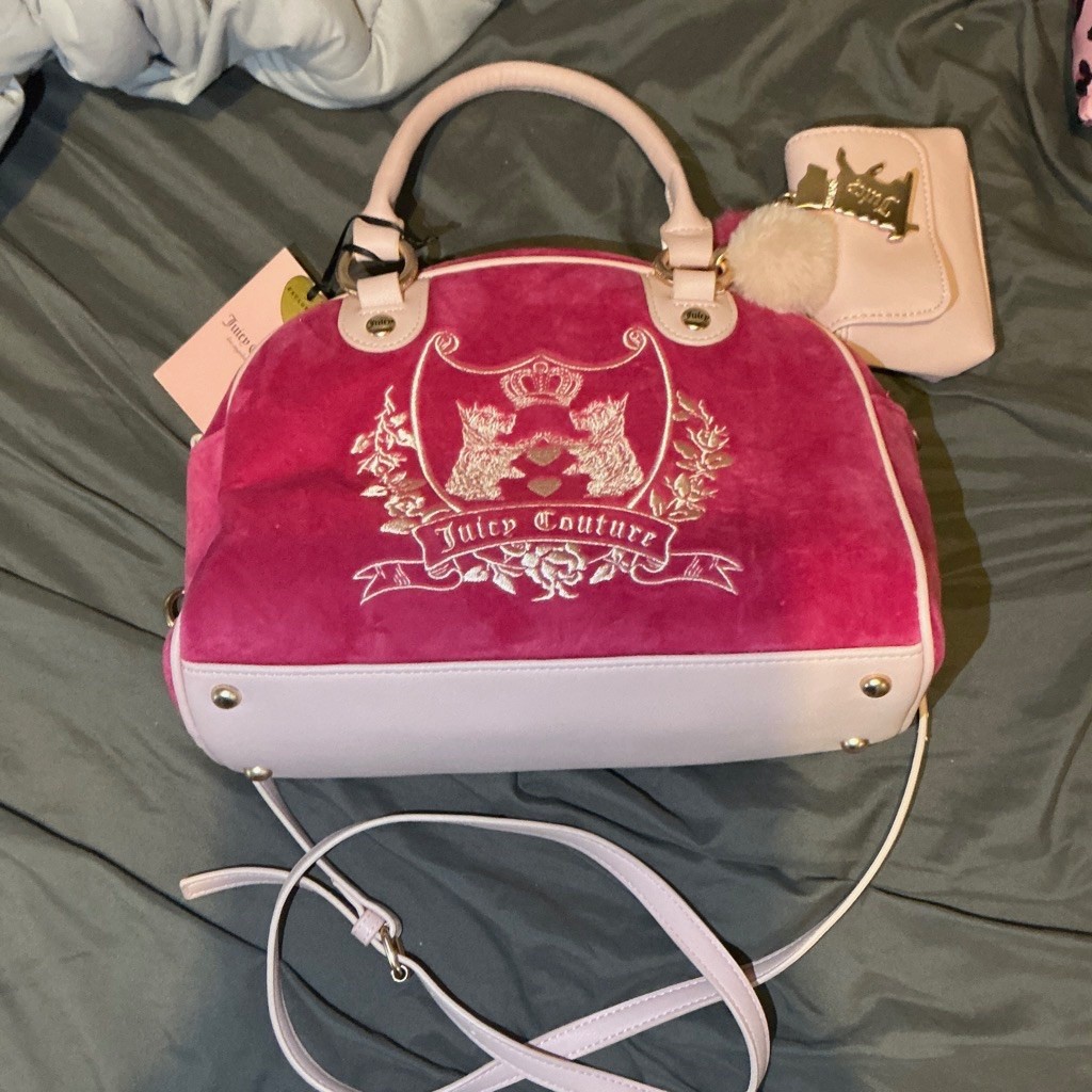 Juicy Couture New Love Chapter Satchel Raspberry Tart Velour Pink Gold Y2K Bag