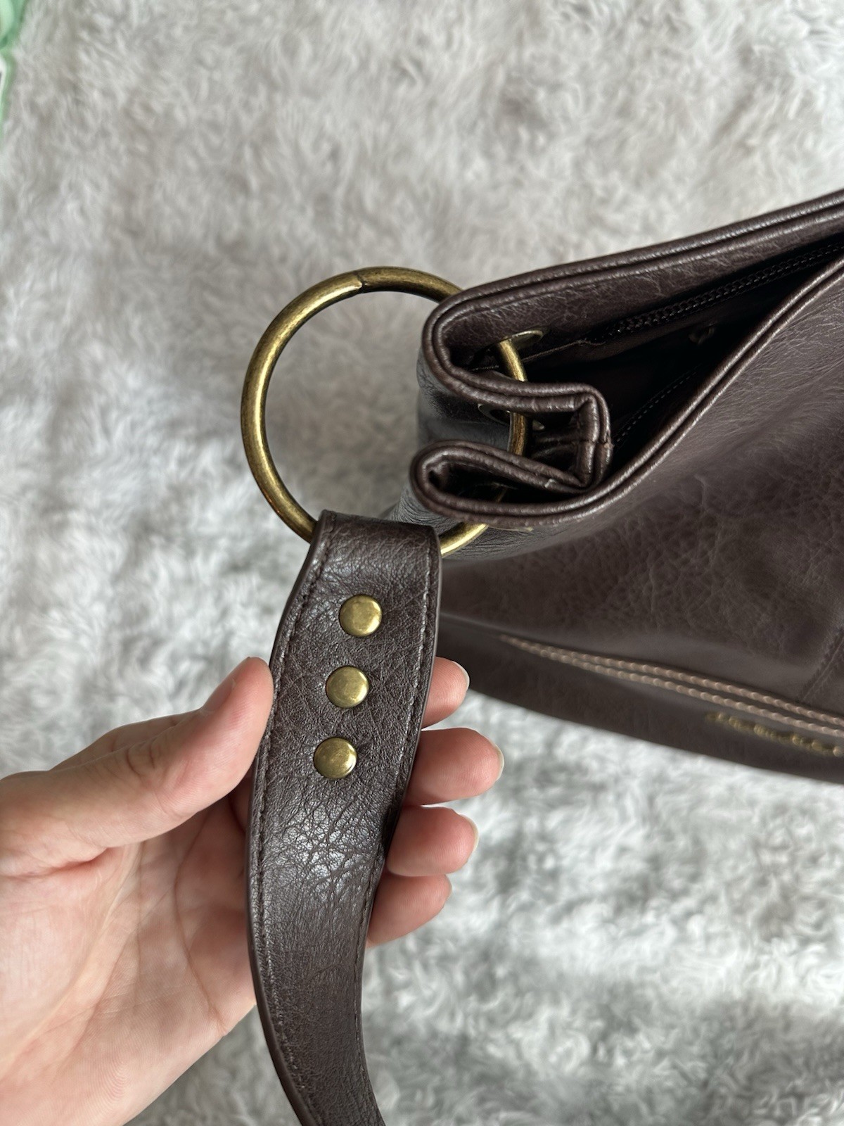 Montana West Brown Shoulder Bag, Zip Closure, Gold Hardware, Inner/Outer Pockets