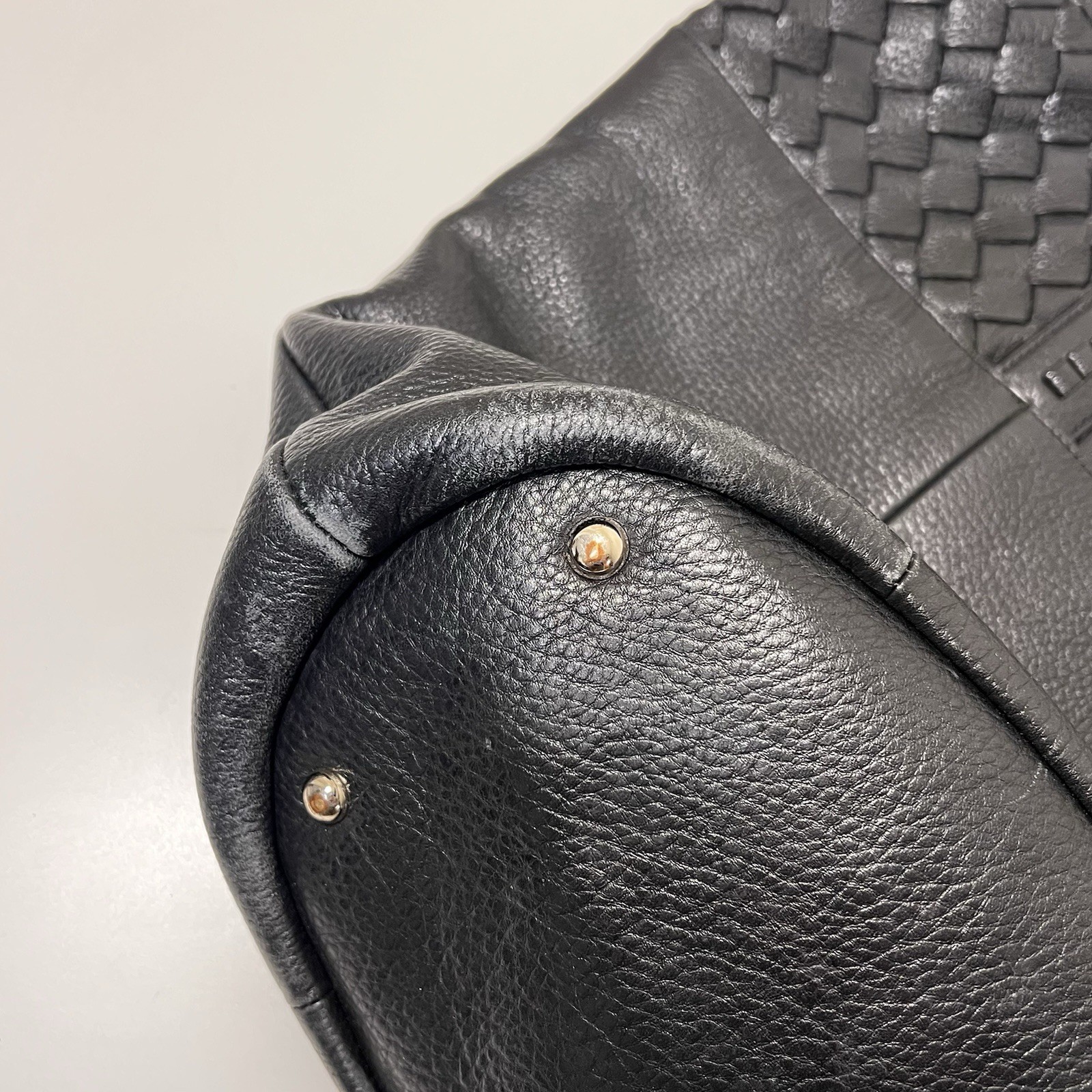 Cole Haan Sam Weave Top Genuine Leather Large Lined Tote Bag Black