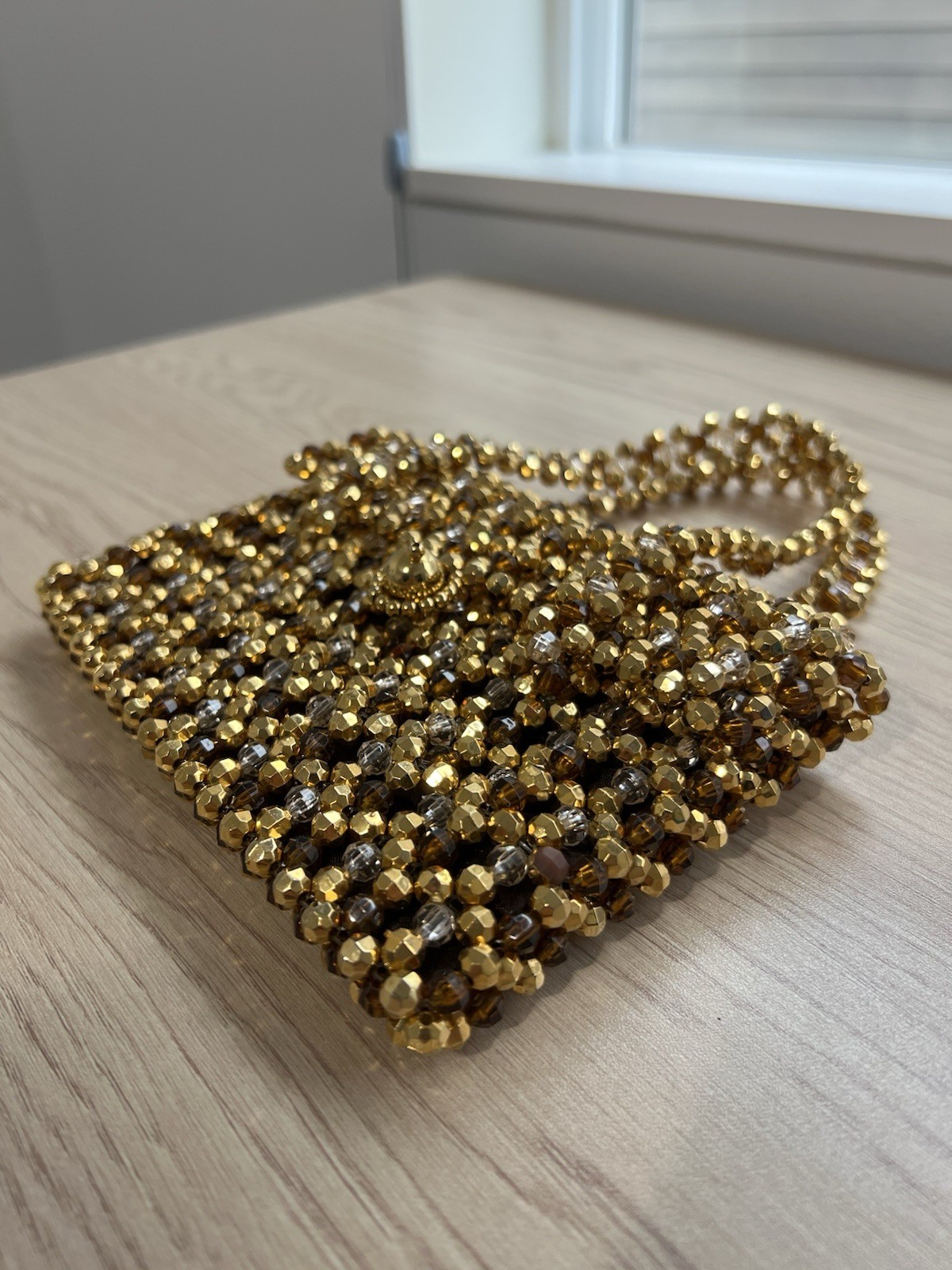 Samantha Heskia Gold Beaded Clutch Bag