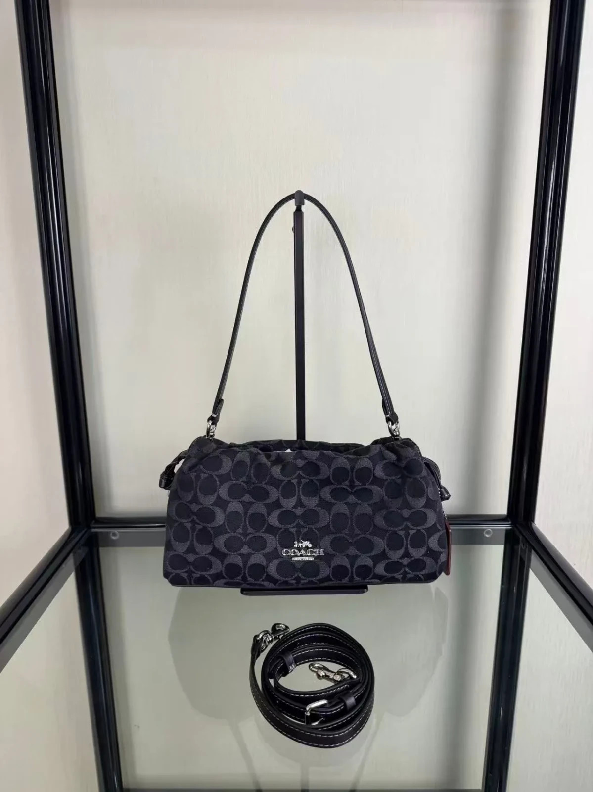 Coach Faye 26 CDB93 Black Signature Denim Shoulder & Crossbody Bag Gold Hardware