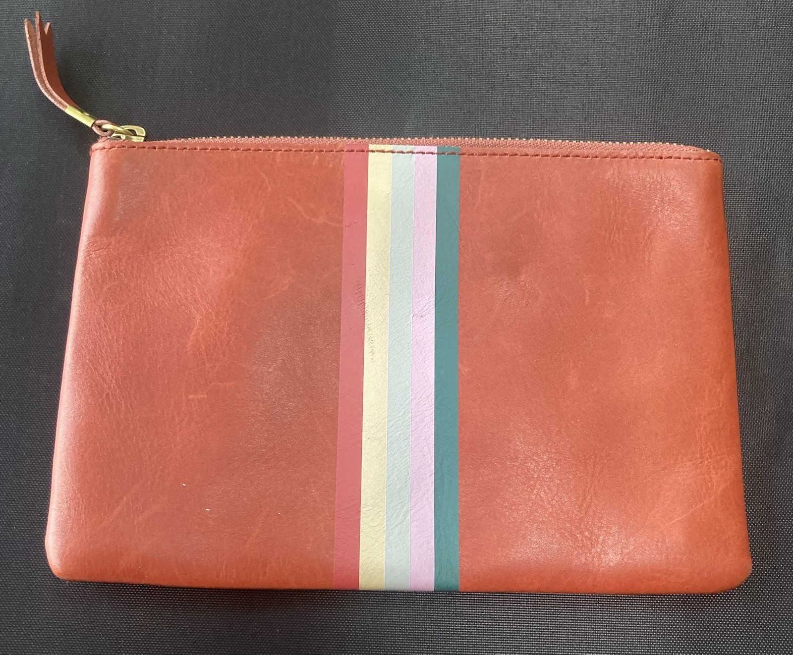 Madewell Leather Pouch Clutch/wallet in Faded Rust/Brown Multi Interior Pockets