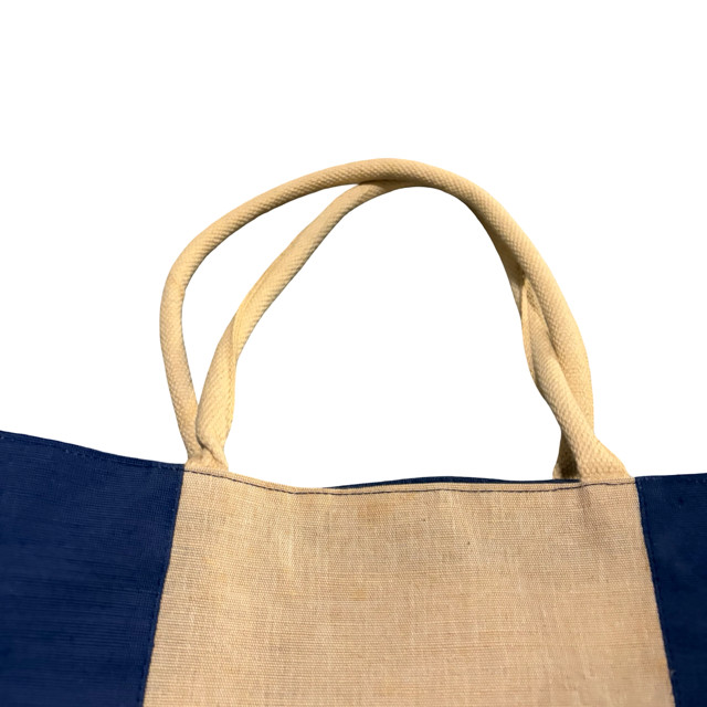 Von Maur Canvas Tote Bag Blue & Tan Shopper Beach Travel Carryall