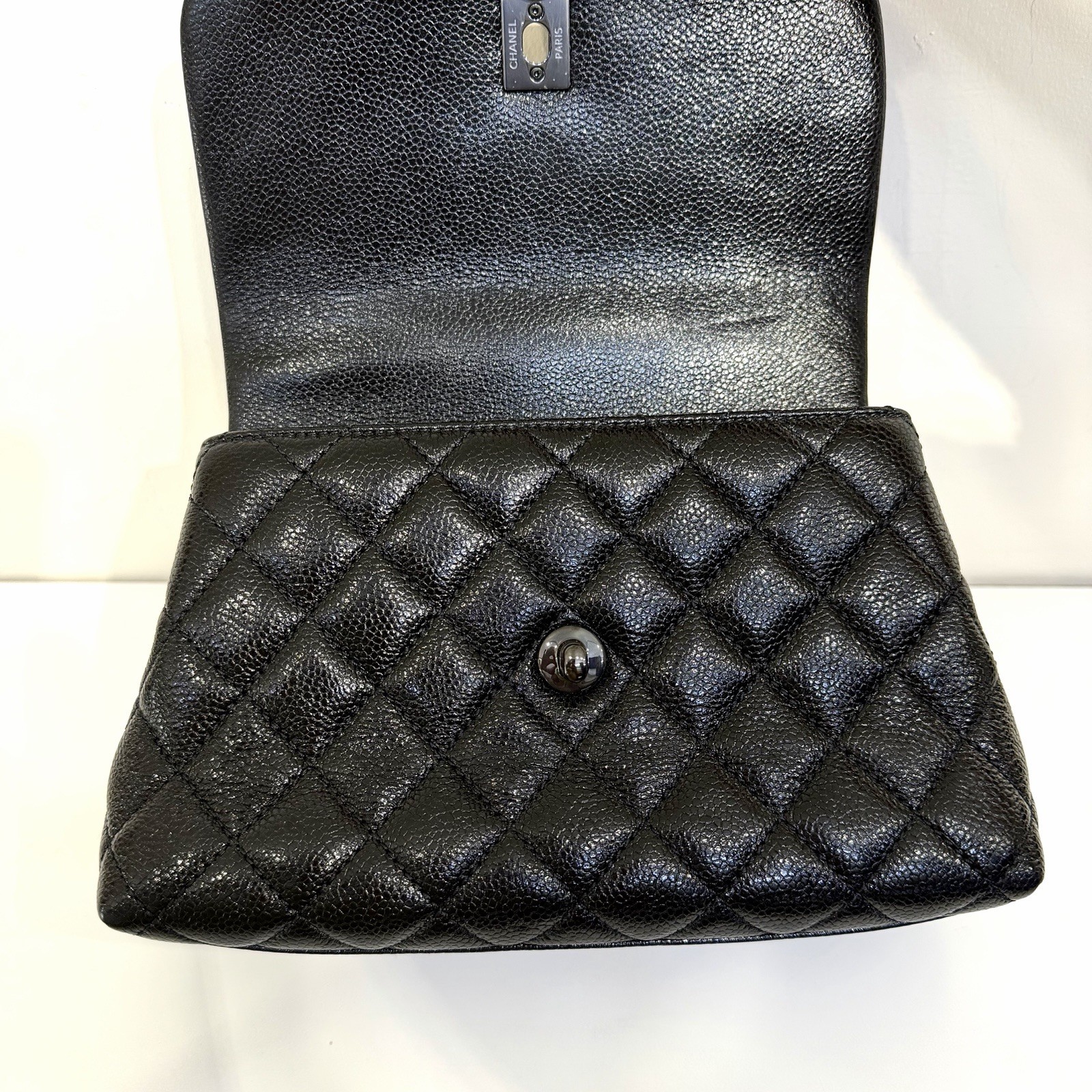 Chanel So Black Coco Top Handle Bag Quilted Caviar Leather Mini
