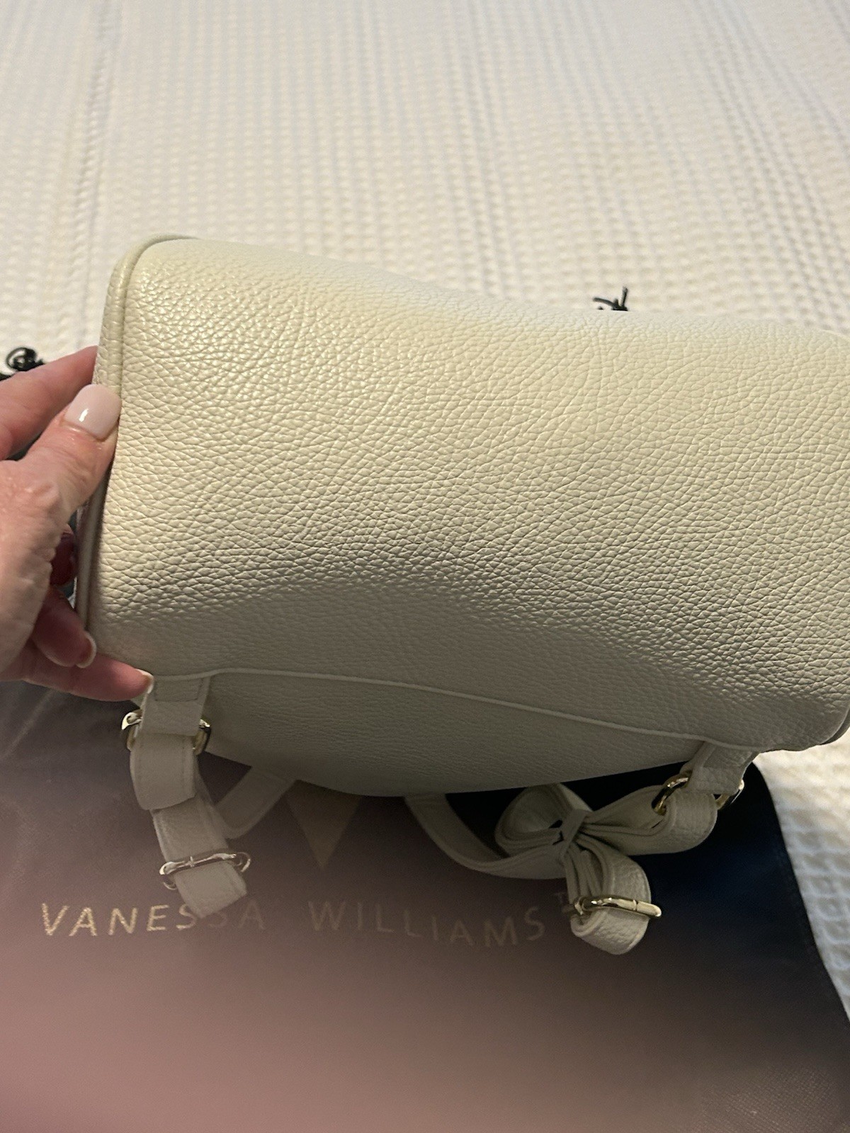 NWT Wm’s Vanessa Williams Backpack Bone/IvoryW Mint Trim/ Dust Bag Included