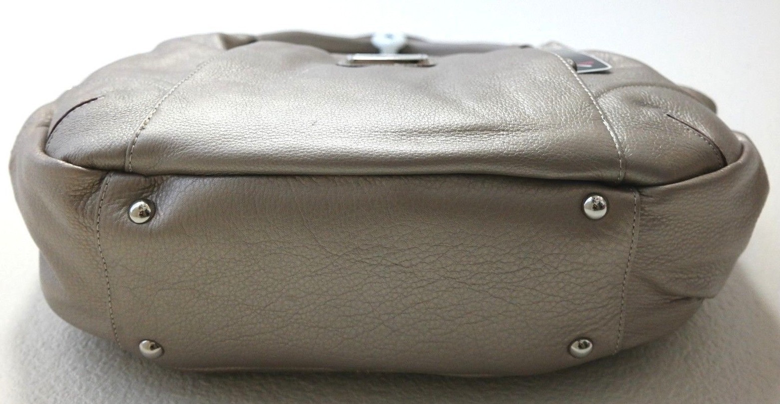 Isaac Mizrahi Live! Leather 3 Compartment Satchel & Scarf Satin Metallic *NWD*