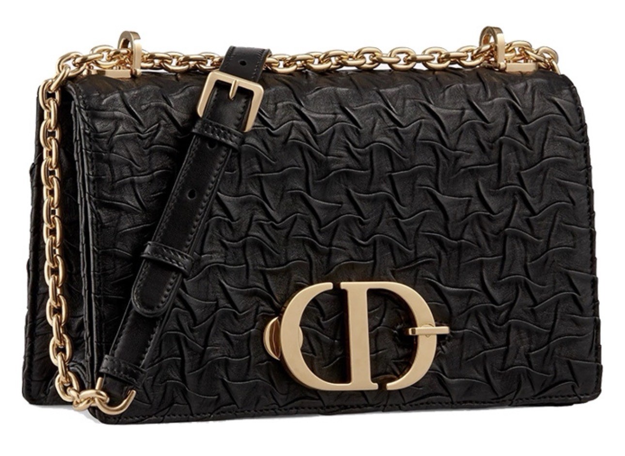 Christian Dior Montaigne 30 Black Leather Flap Bag In GHW