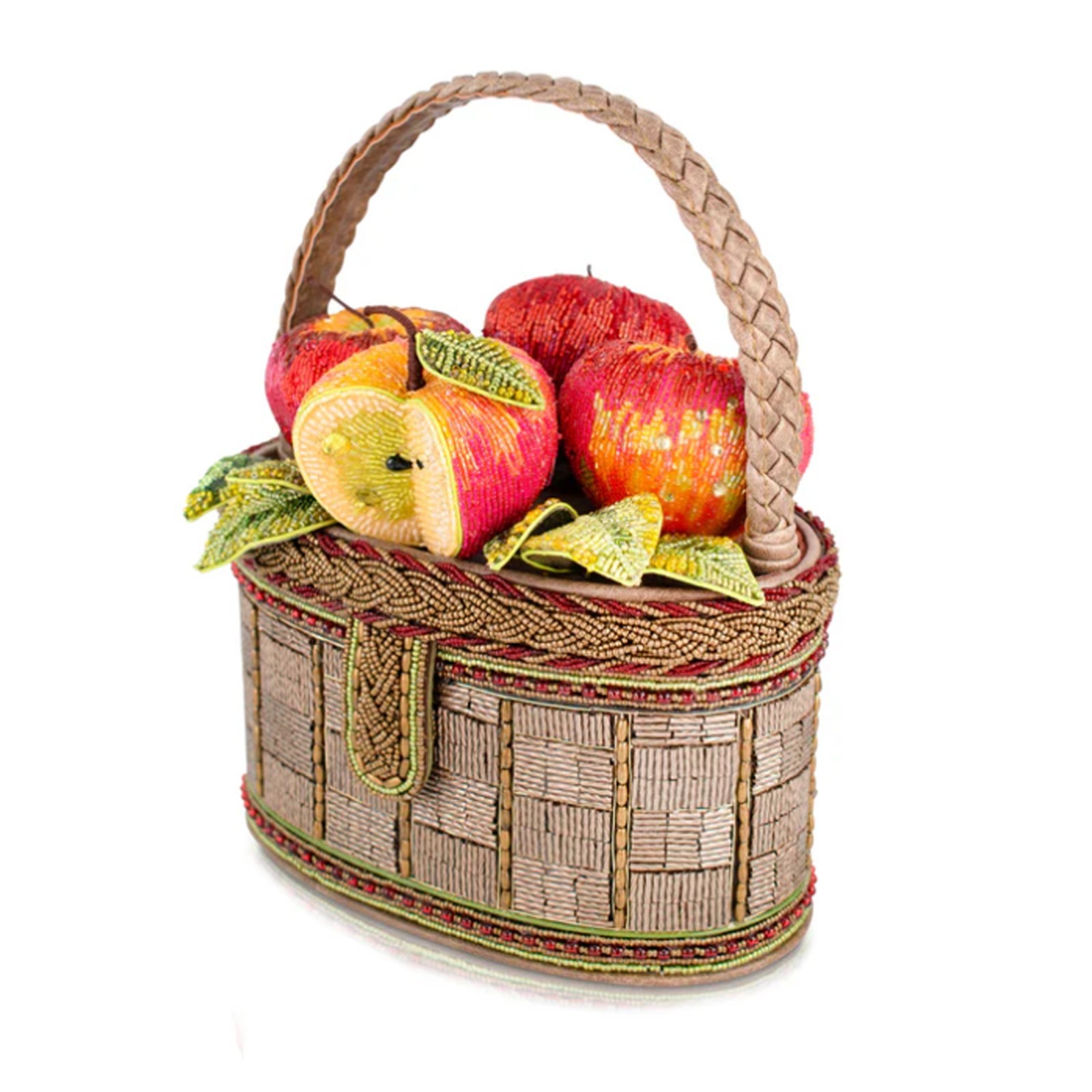 Mary Frances Apple Orchard Top Handle Bag Red Gold Basket Handbag Beige Purse NW