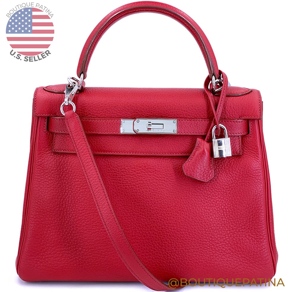 Hermes Red Rouge Garance 28cm Kelly Bag Clemence PHW 69126