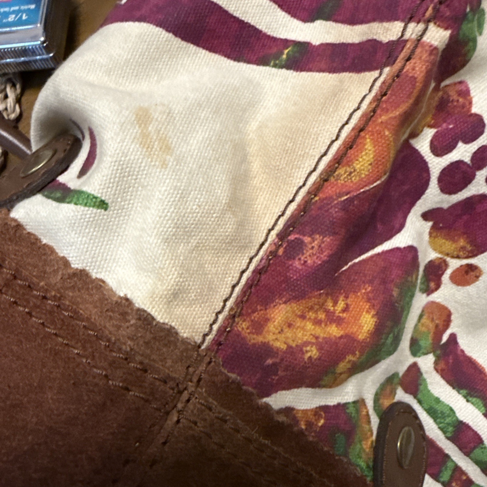 Lucky Brand Bucket Shoulder Bag Crossbody Canvas Suede Floral Boho XL Y2K