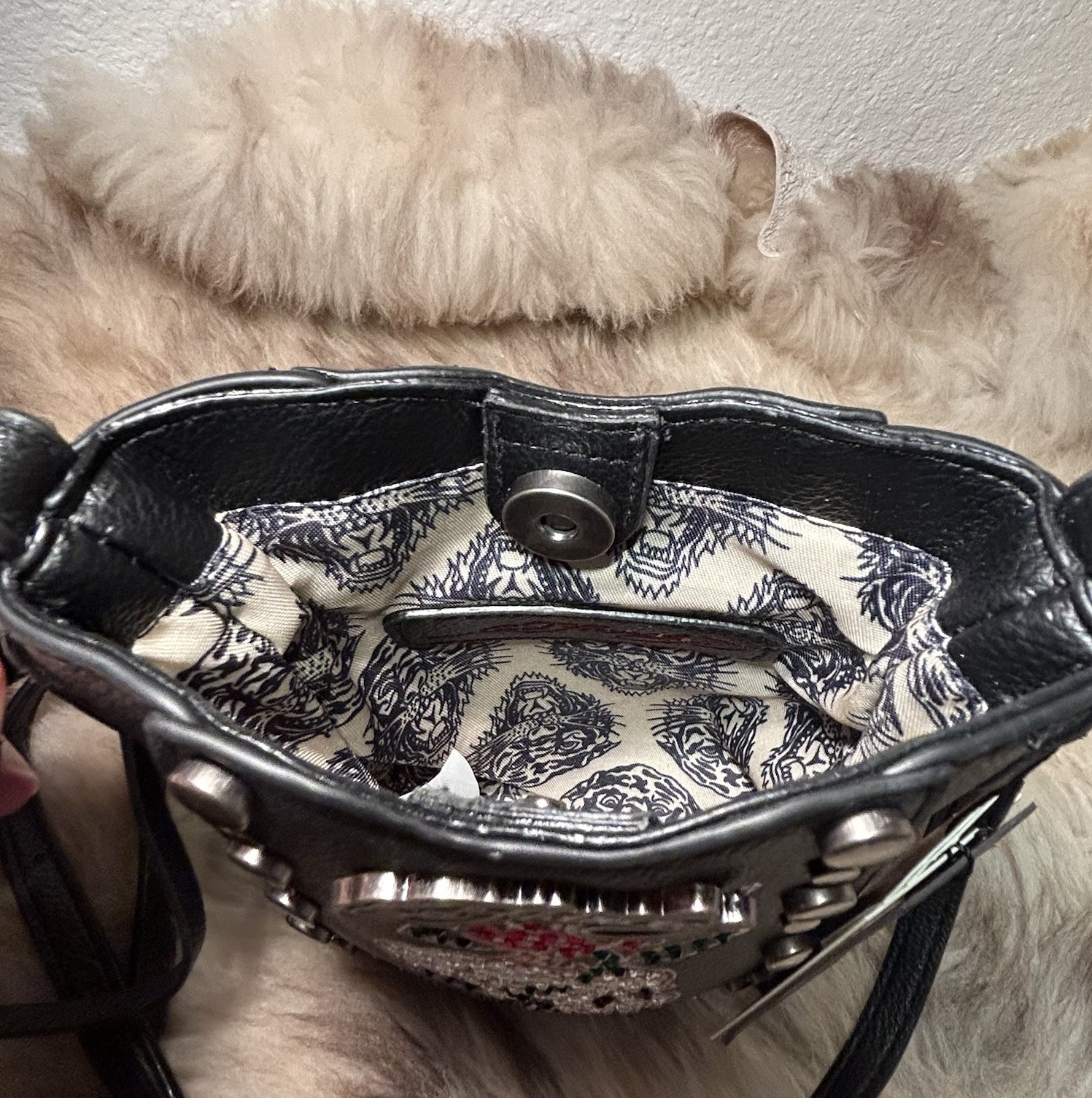 NWT Ed Hardy Studded Mini Crossbody – Black – Sparkling Skull & Rose
