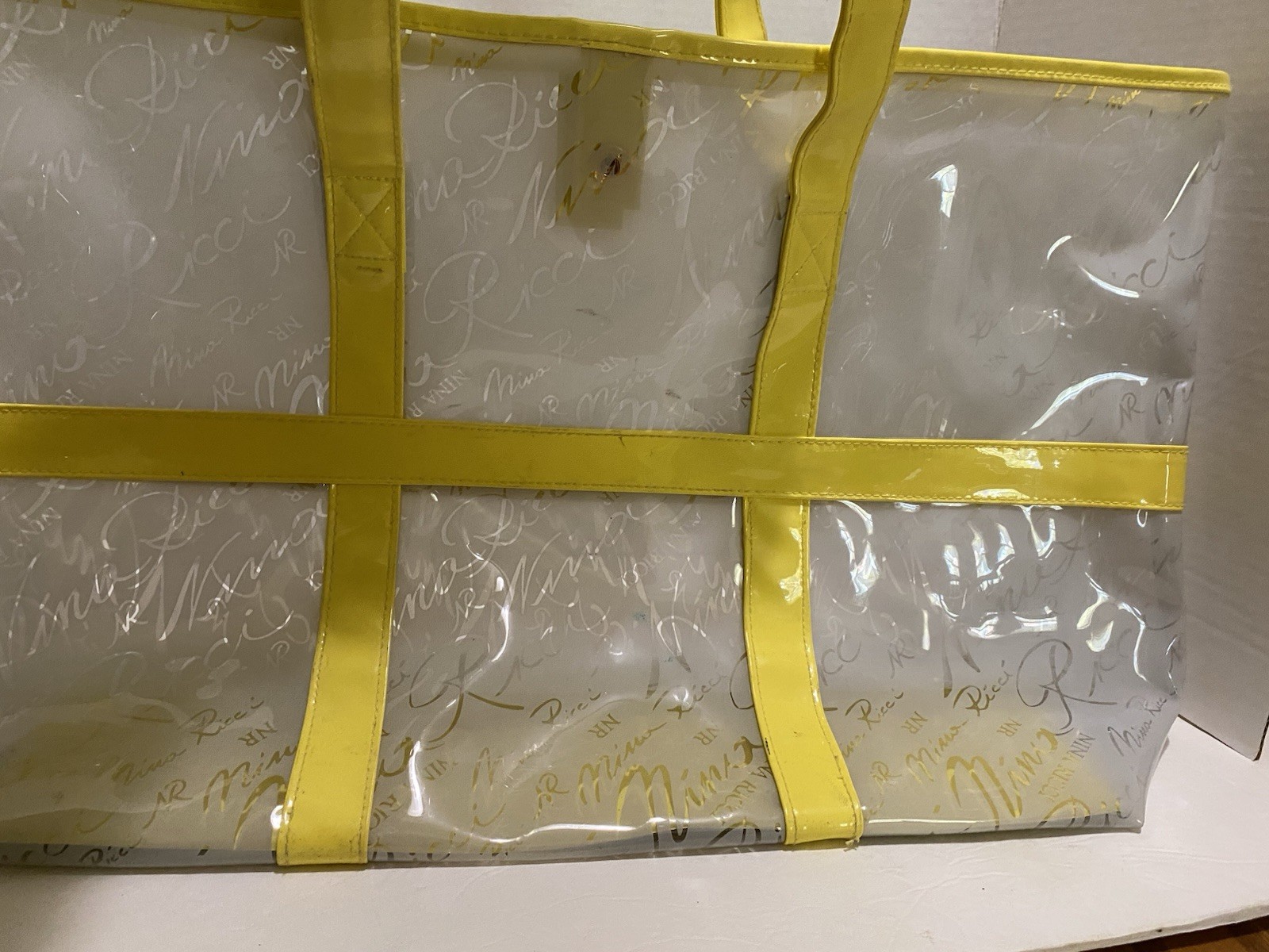 Nina Ricci Frosted Clear & Yellow Signature Shopper Tote 22”x13”