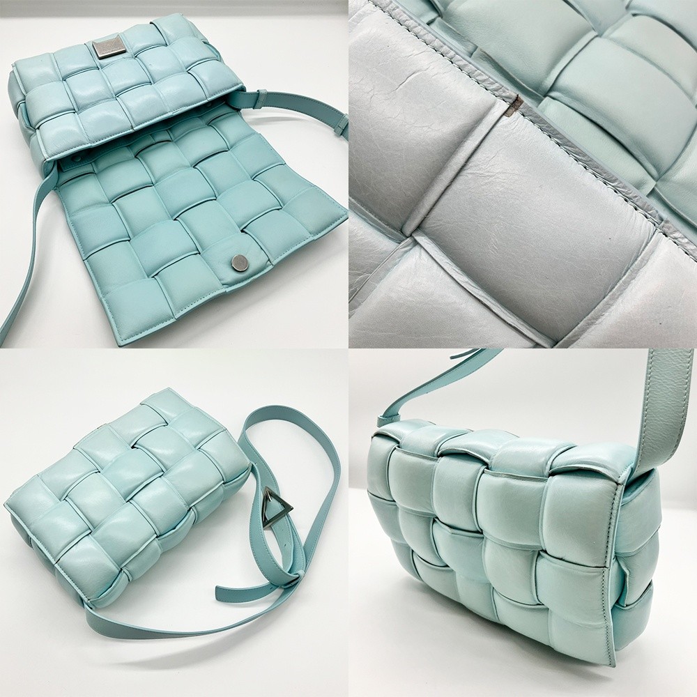 BOTTEGA VENETA Padded Cassette Shoulder Bag Maxi INTRECCIATO Light Blue B Rank
