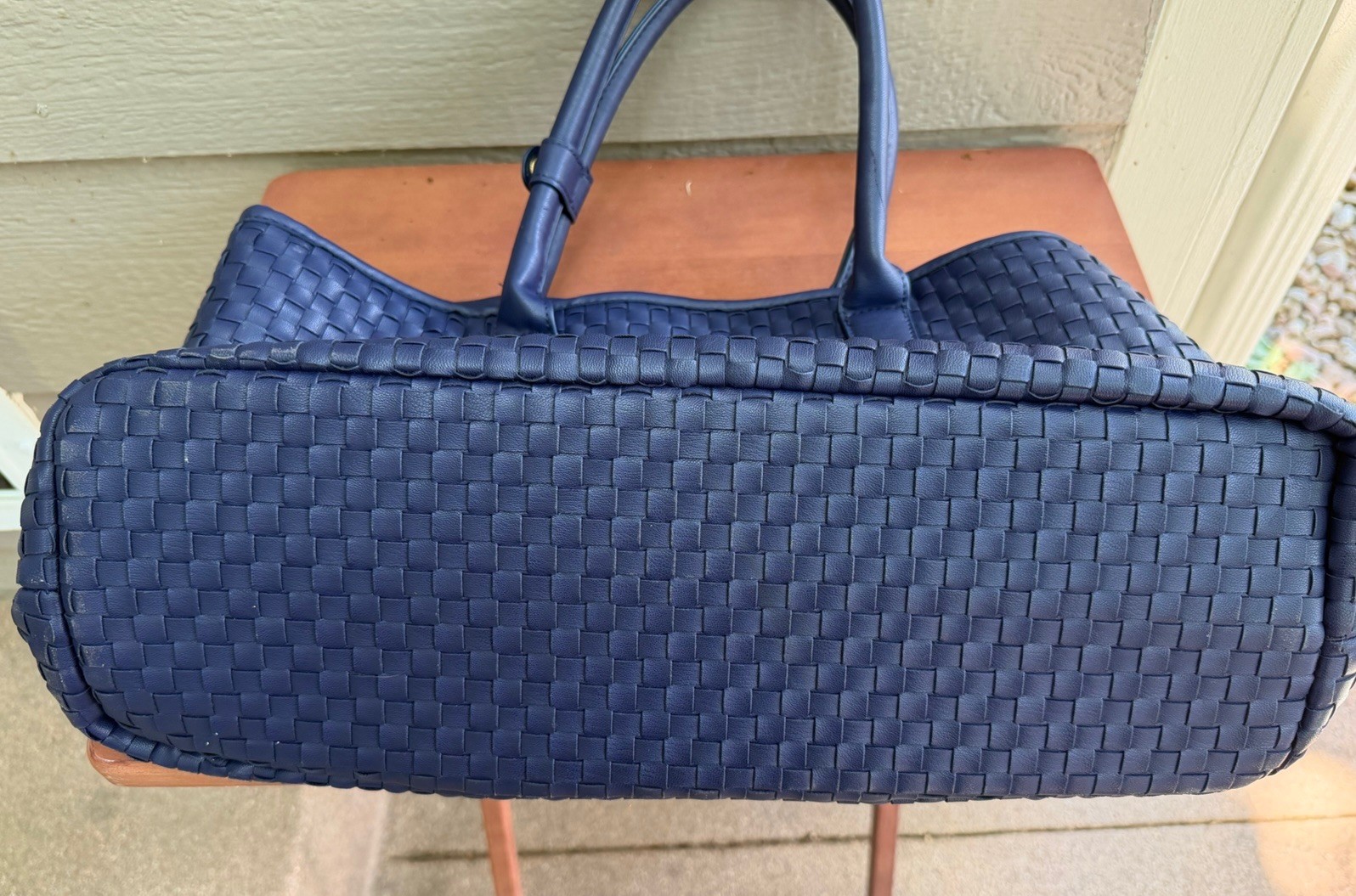 Lulu Dharma Blueberry Blue Vegan Leather Tote Snap Closure Large 18Lx10Hx6.5W