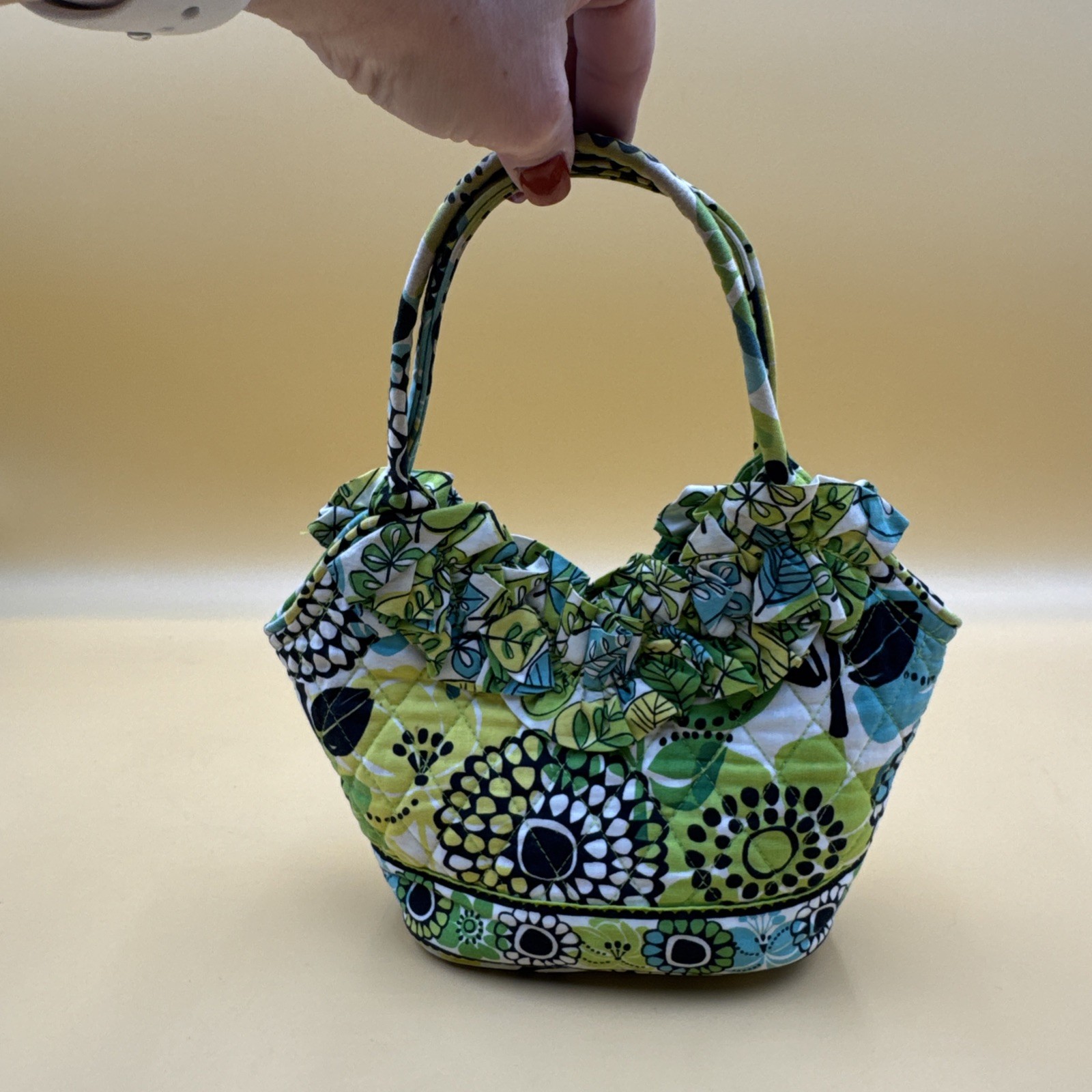 Vera Bradley Ruffled Mini Handbag in Lime’s Up Tags Inside Magnetic Button Snap