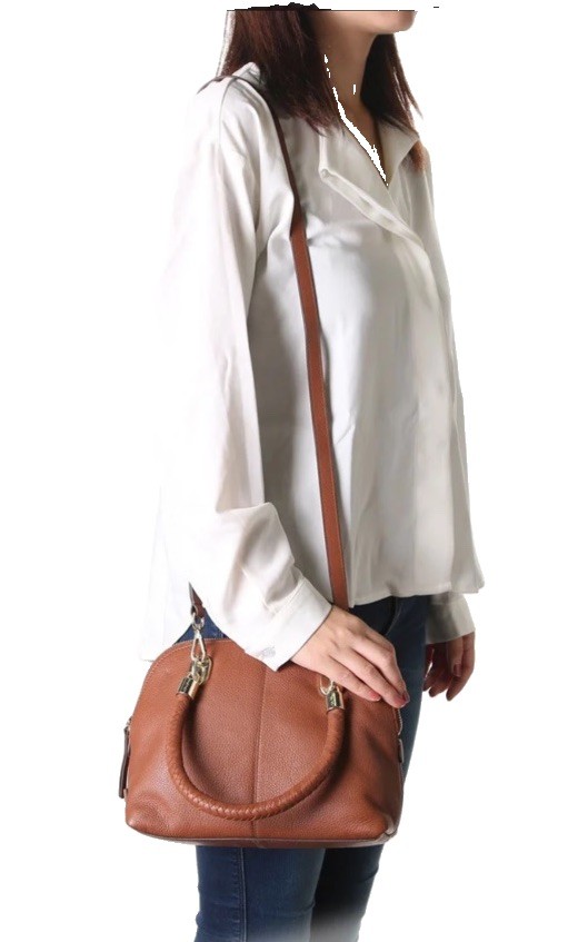 COLE HAAN Leather Shoulder Satchel Crossbody Brown Gold Hardware Woven Top