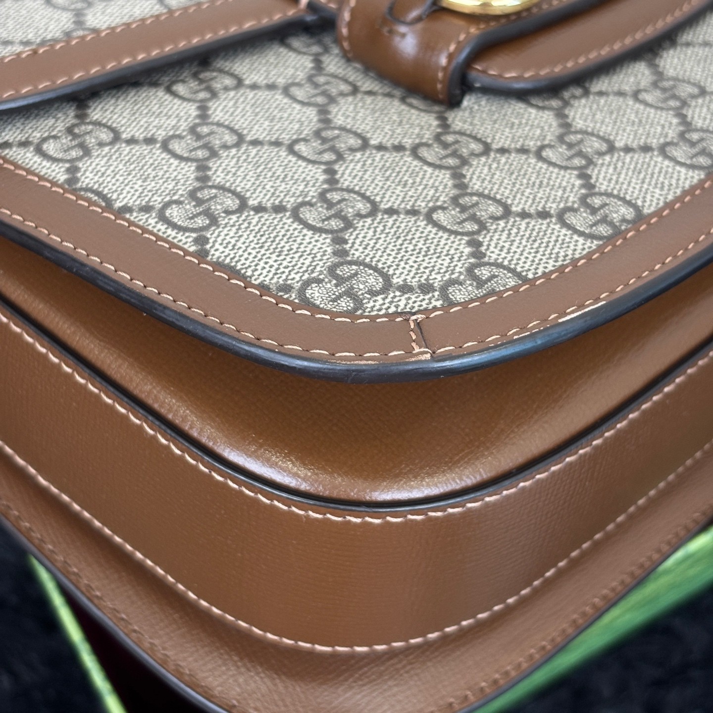 Gucci 1955 Horsebit Normal Size Beige Brown GG Canvas Calfskin Shoulder/Crossbod