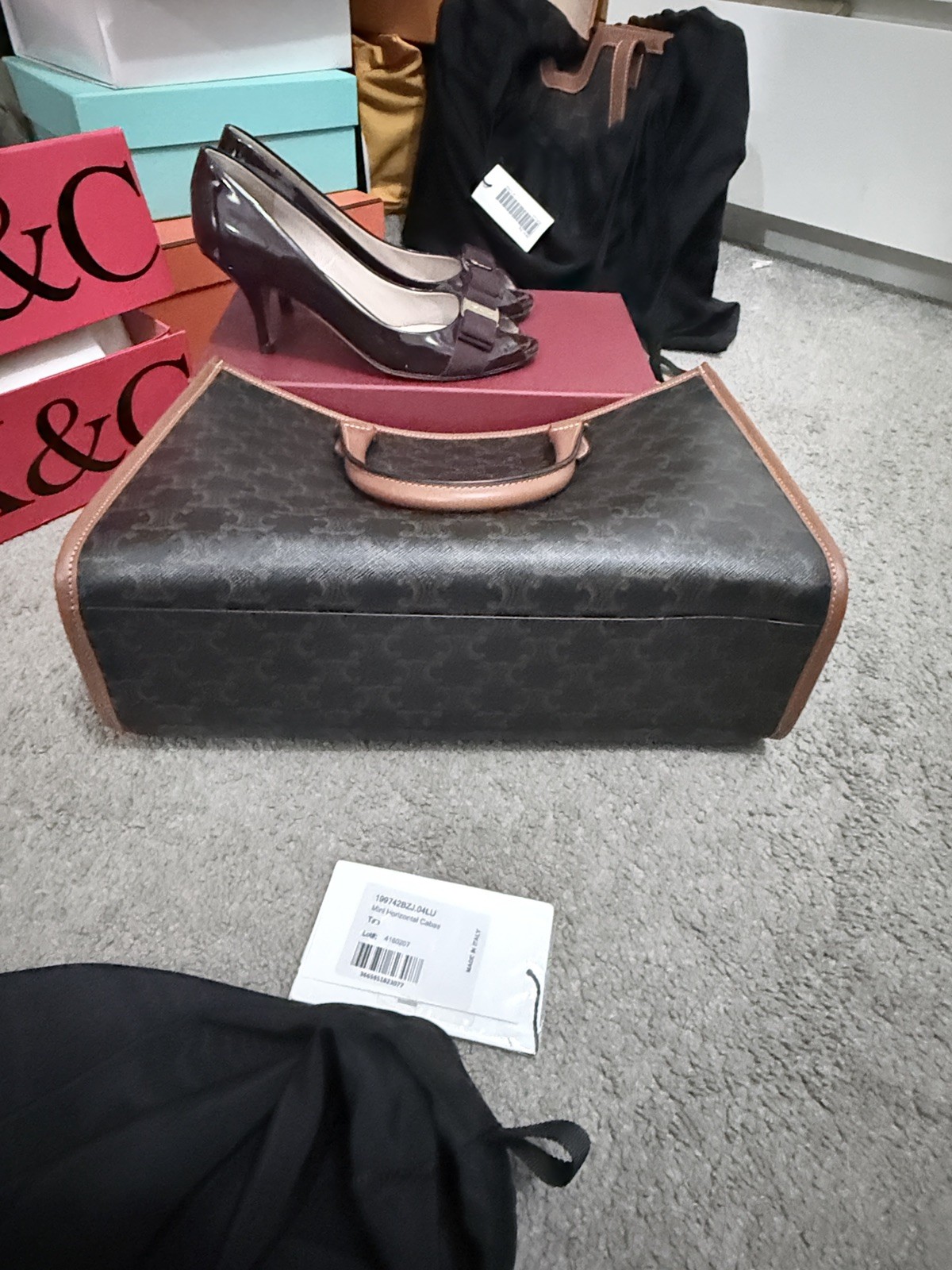 CELINE Mini Horizontal Cabas monogram canvas/leather tote detachable strap