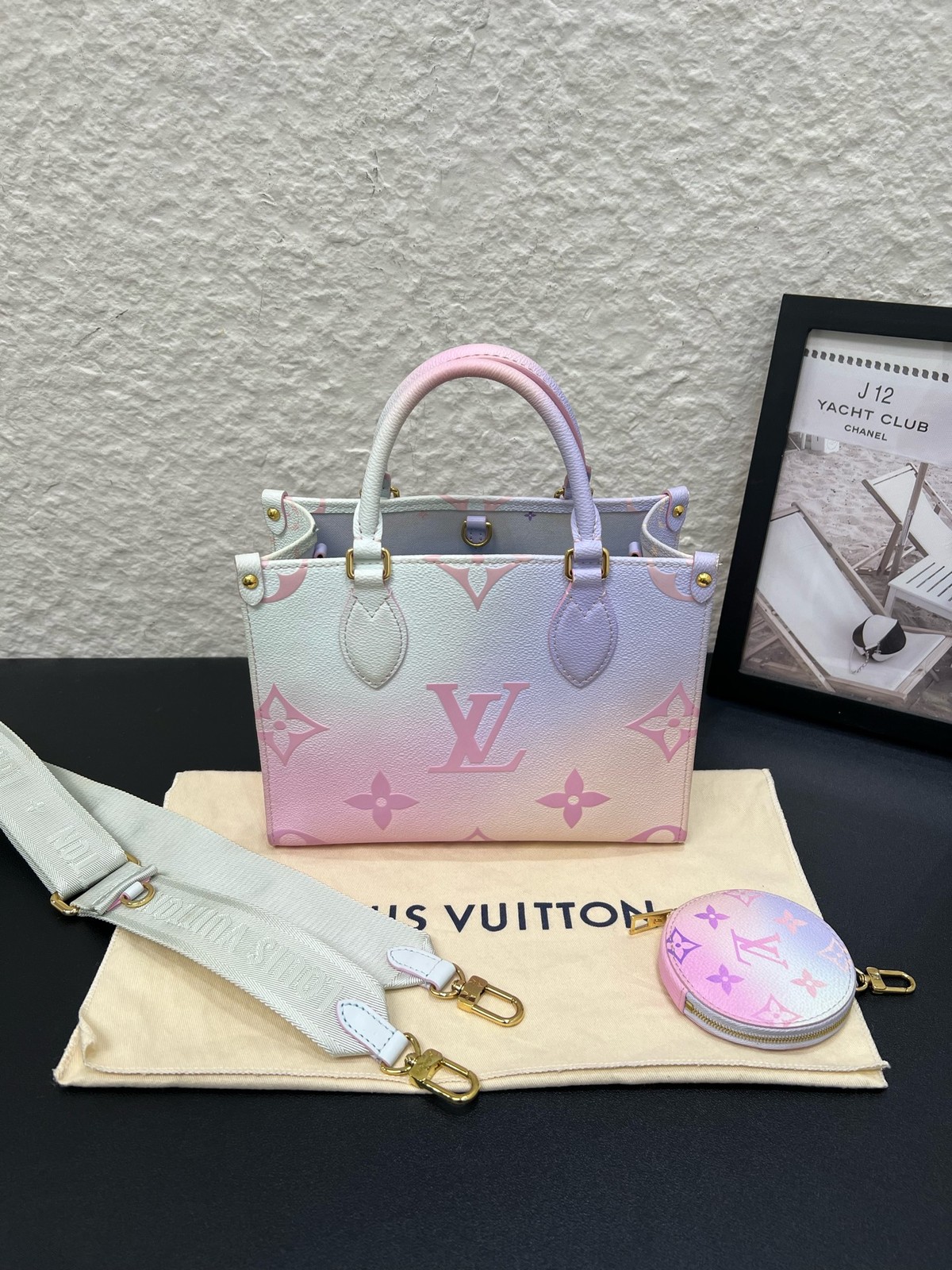 Louis Vuitton Spring Limited Onthego Small Pink Lavender Canvas Tote Crossbody D