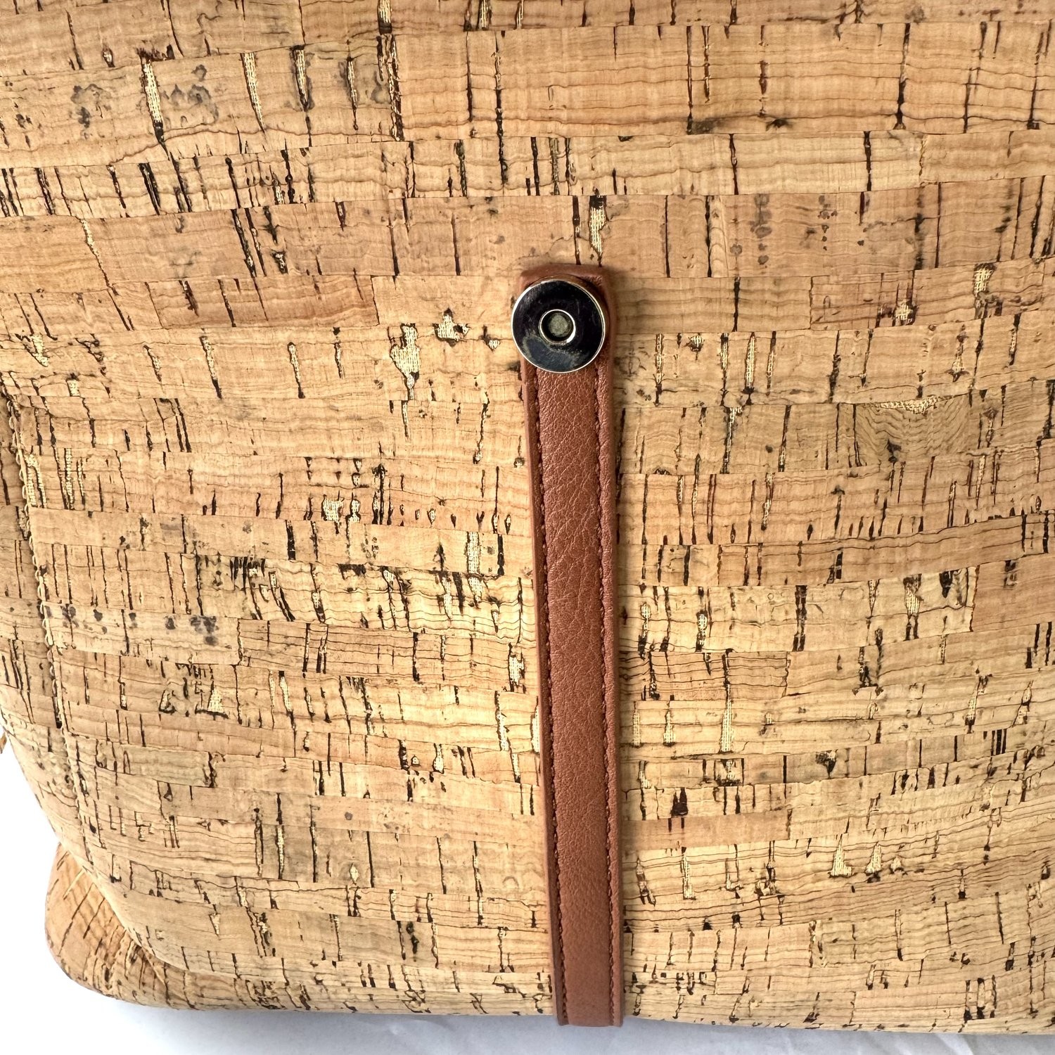 Miztique Women’s Cork Backpack Purse Natural Vegan Leather Brown Trim Medium