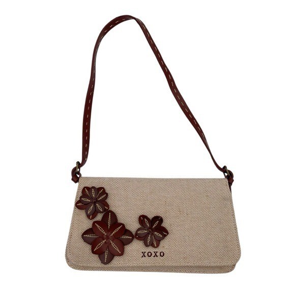 Vintage XOXO Y2K Mini Bag Purse Cotton Jute Fabric Flower Applique Retro 2000s