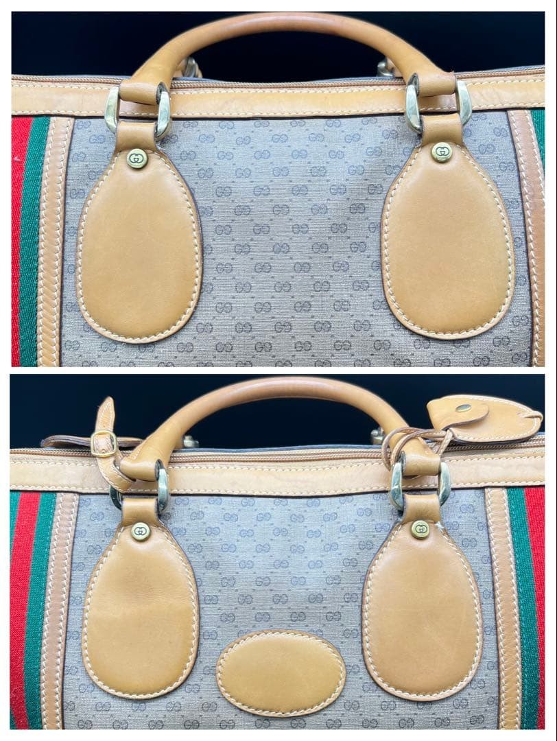 GUCCI Micro GG Sherry Line PVC Boston Bag Large Brown Authentic Vintage