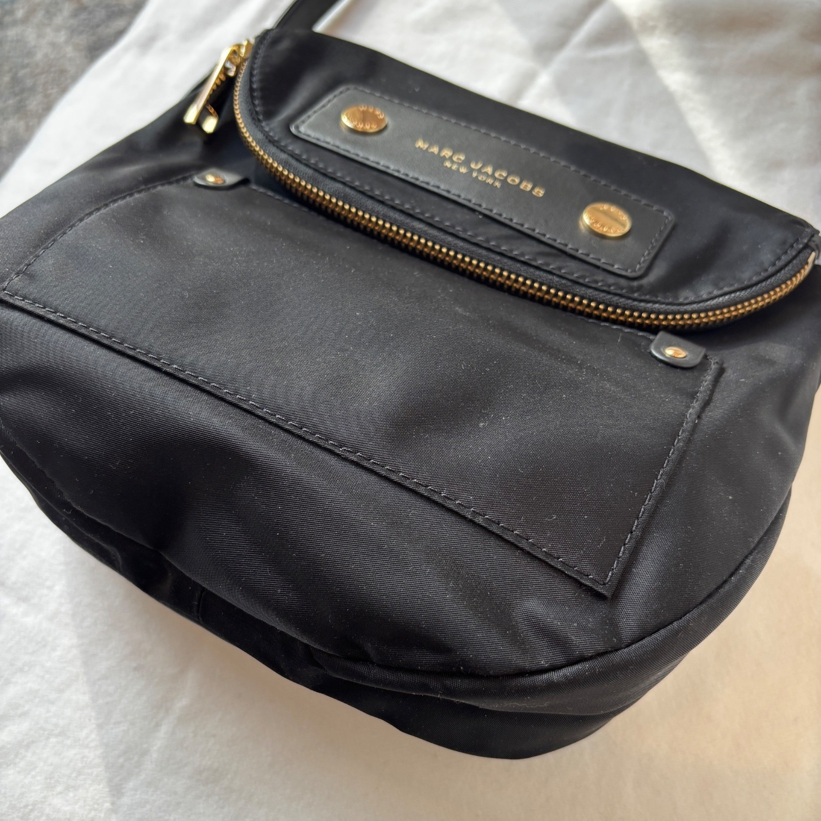 Marc Jacobs Women Mini Natasha Black Nylon Gold Crossbody Bag New without Tags